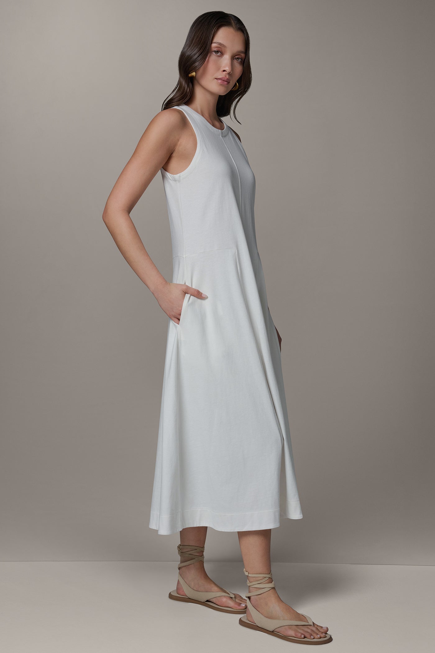 Cream SLEEVELESS MIDI TRAPEZE DRESS Donna Karan
