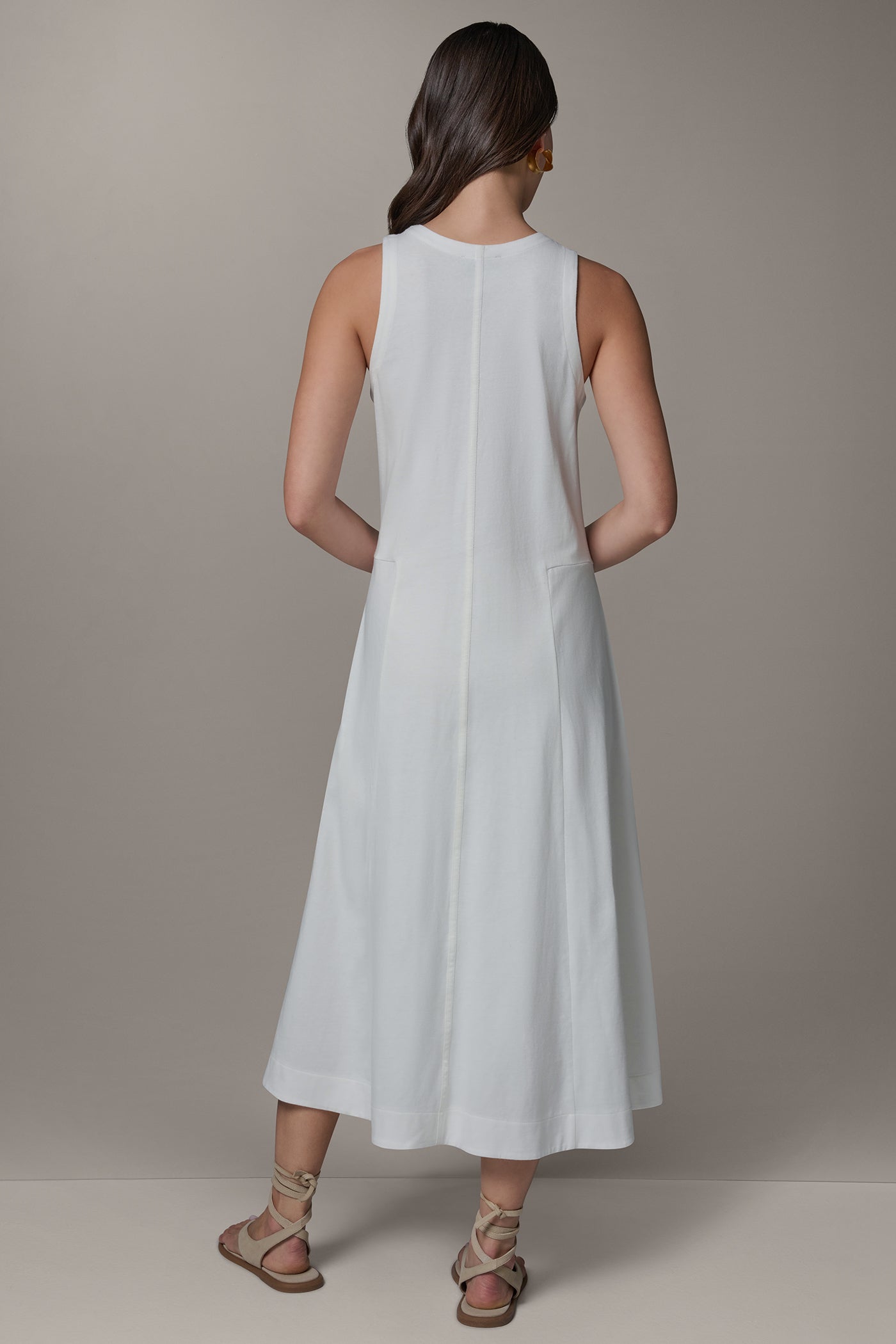 Cream SLEEVELESS MIDI TRAPEZE DRESS Donna Karan