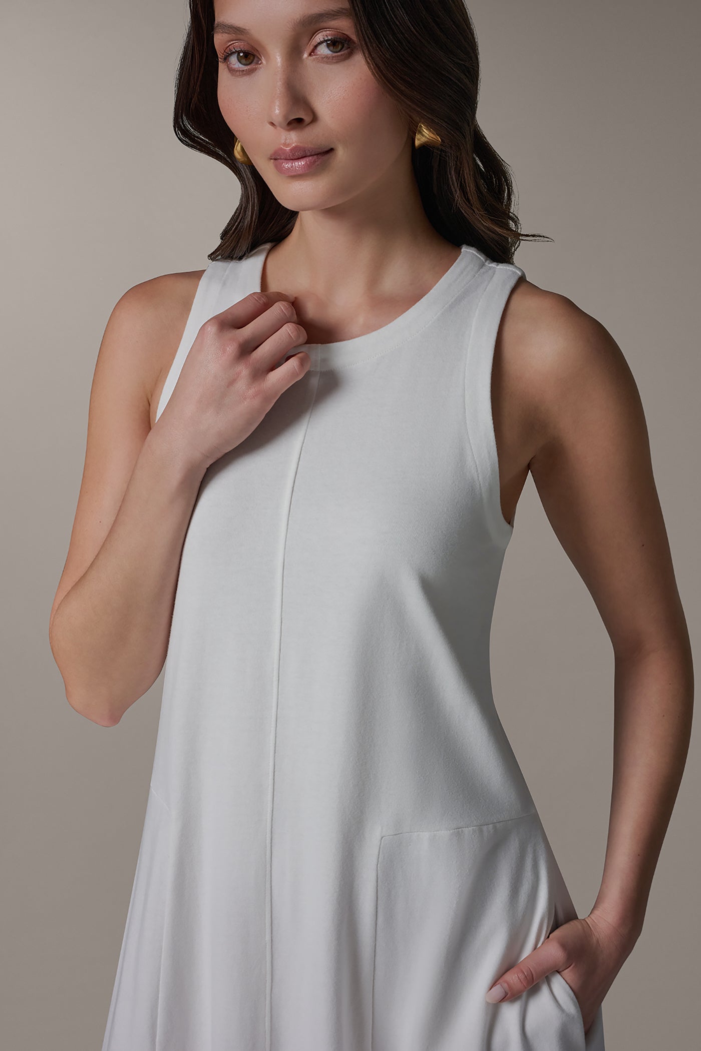 Cream SLEEVELESS MIDI TRAPEZE DRESS Donna Karan