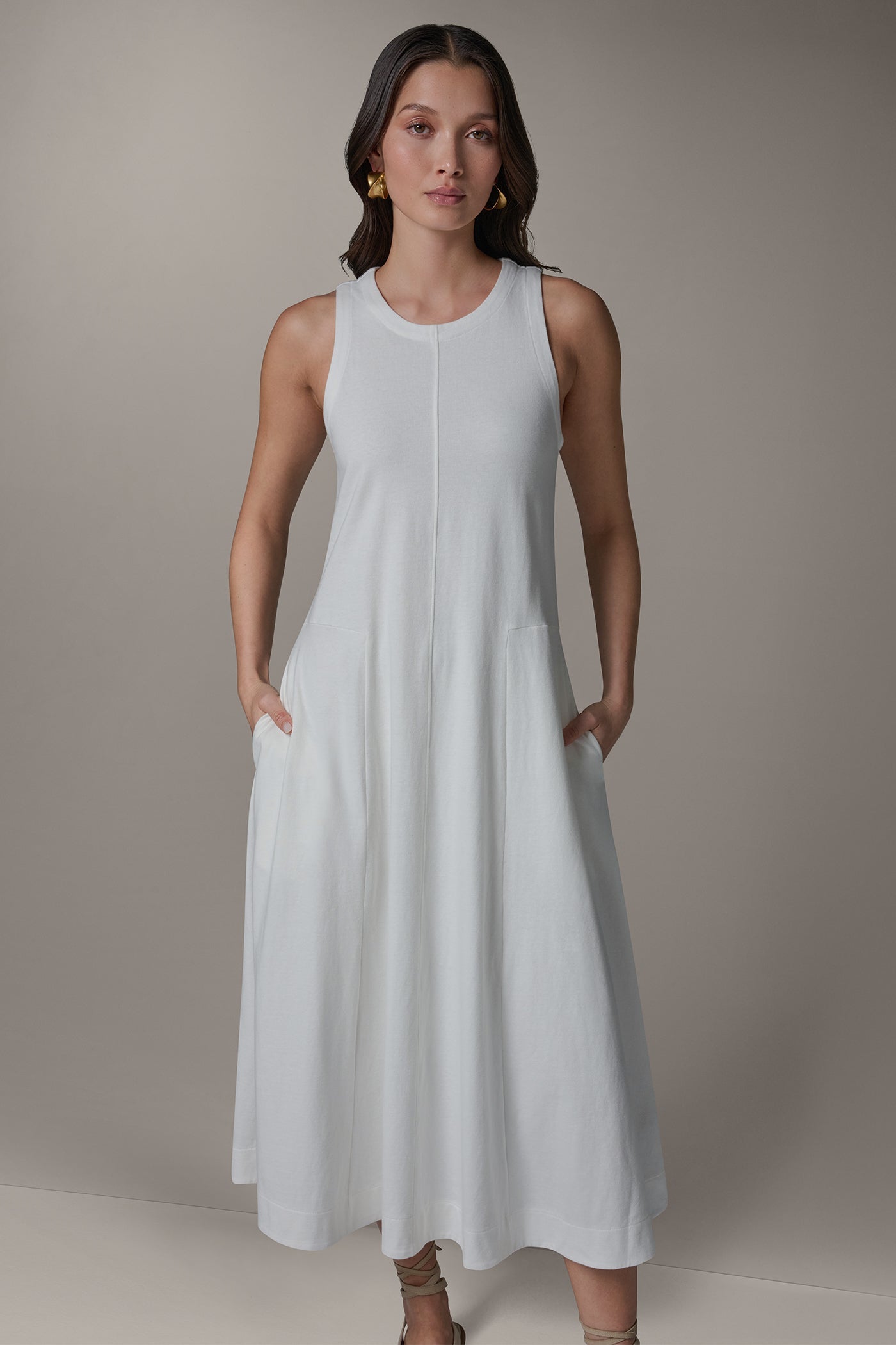 Cream SLEEVELESS MIDI TRAPEZE DRESS Donna Karan