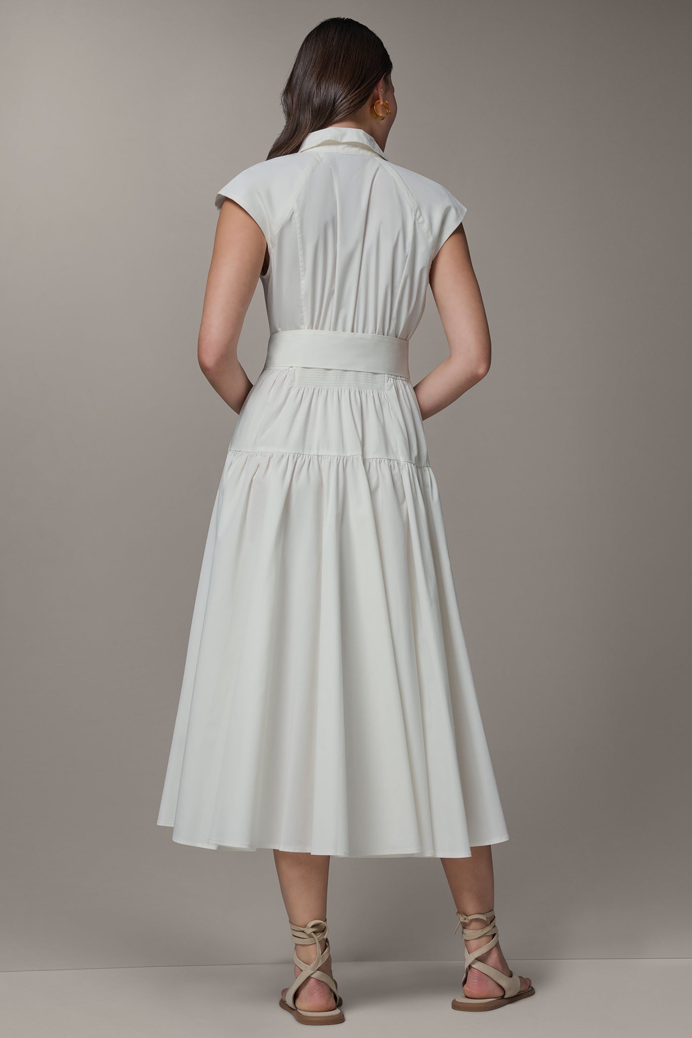 Cream CAP SLEEVE MIDI SHIRT DRESS Donna Karan