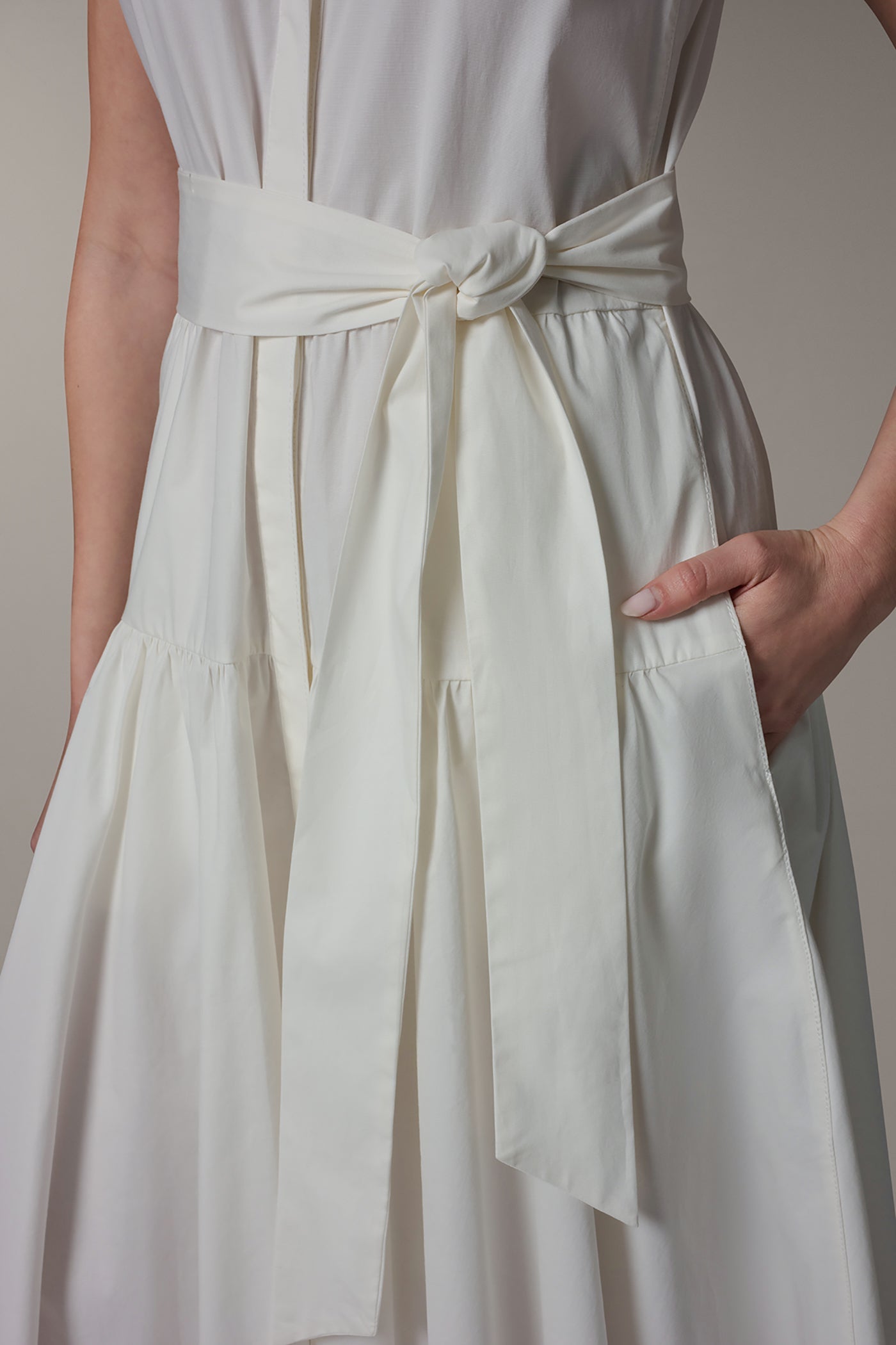 Cream CAP SLEEVE MIDI SHIRT DRESS Donna Karan