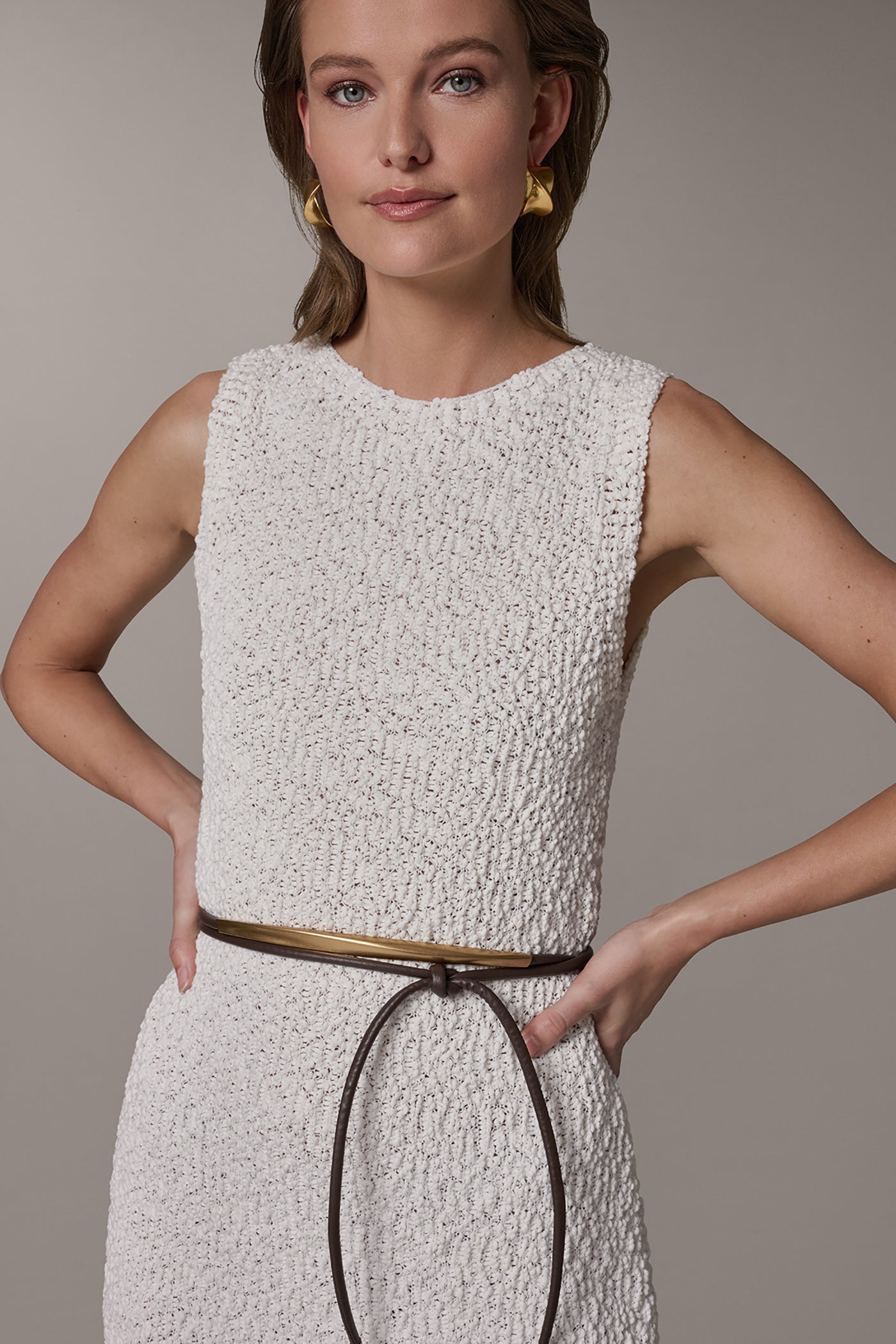 Cream BOUCLE KNIT DRESS Donna Karan