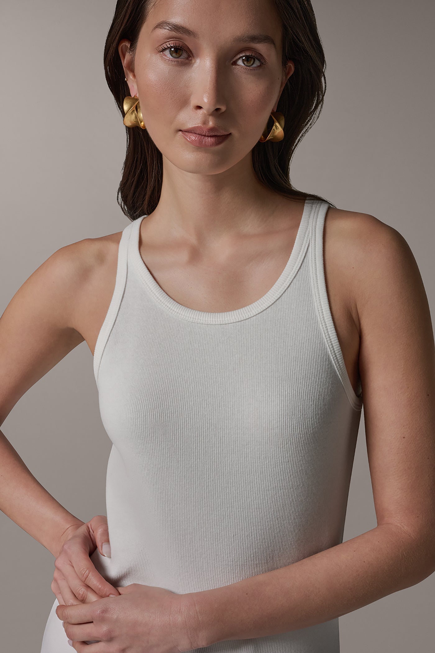 Cream SLEEVELESS HALTER TANK Donna Karan