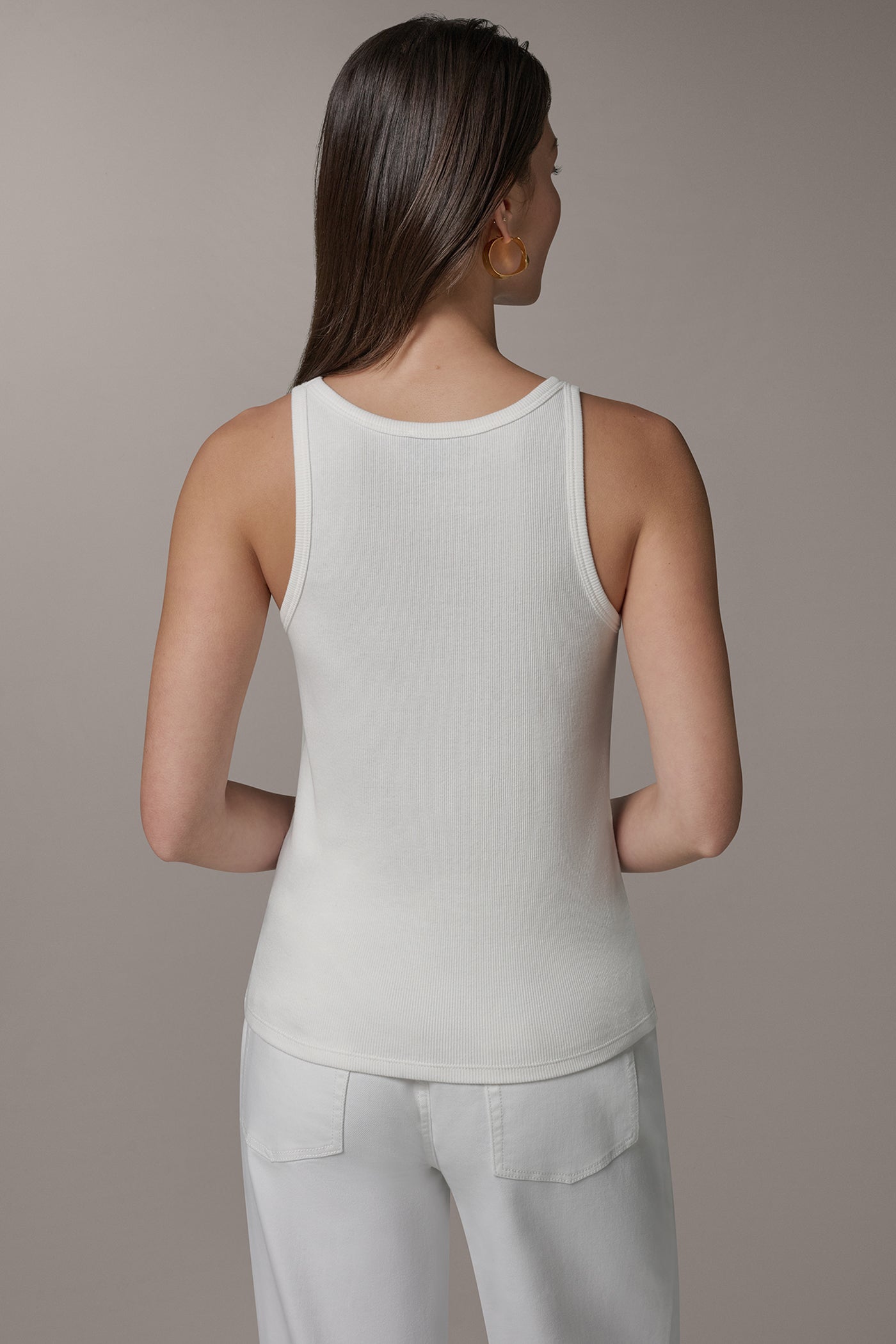 Cream SLEEVELESS HALTER TANK Donna Karan