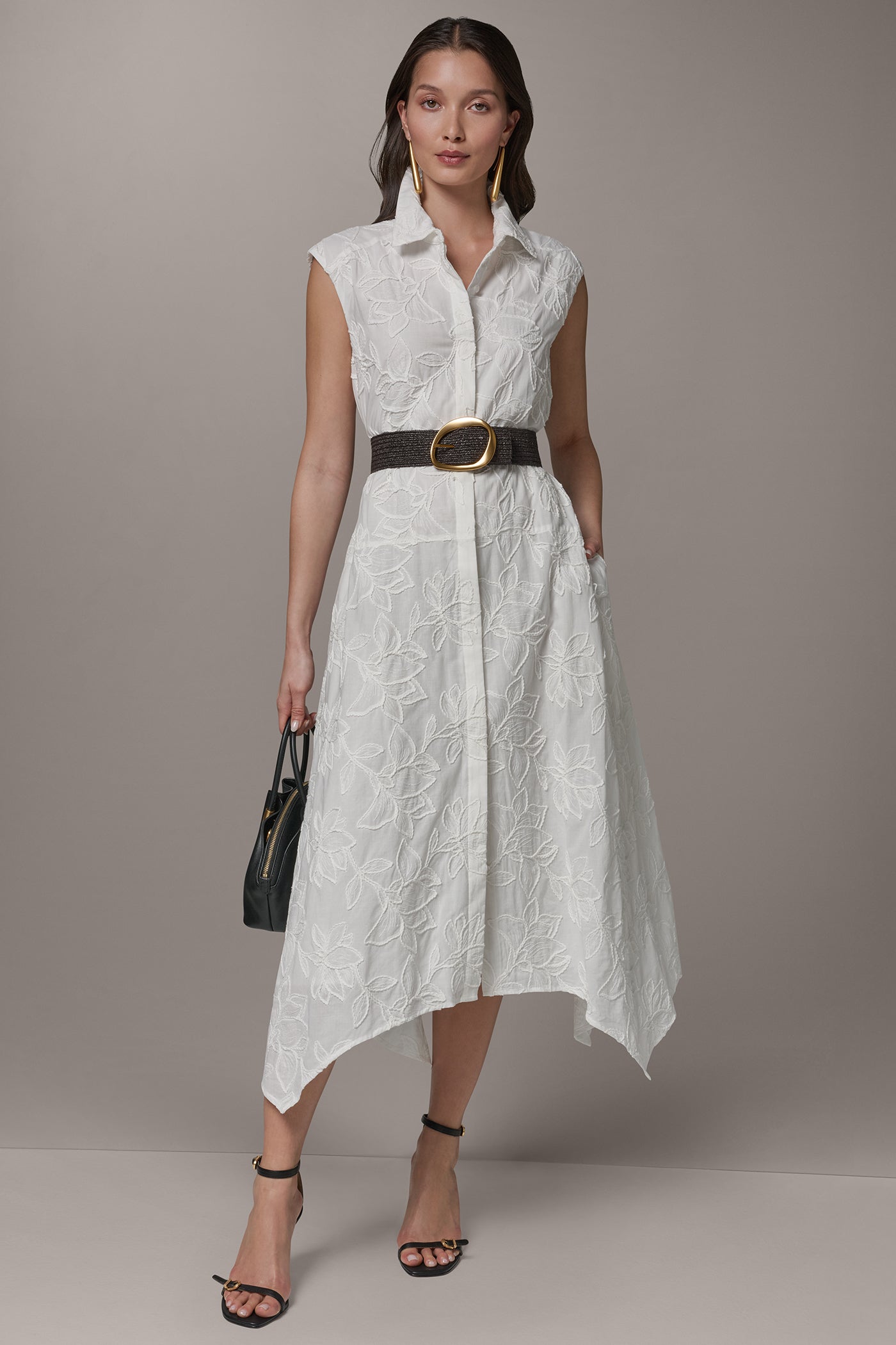 Cream SLEEVELESS MIDI SHIRT DRESS Donna Karan