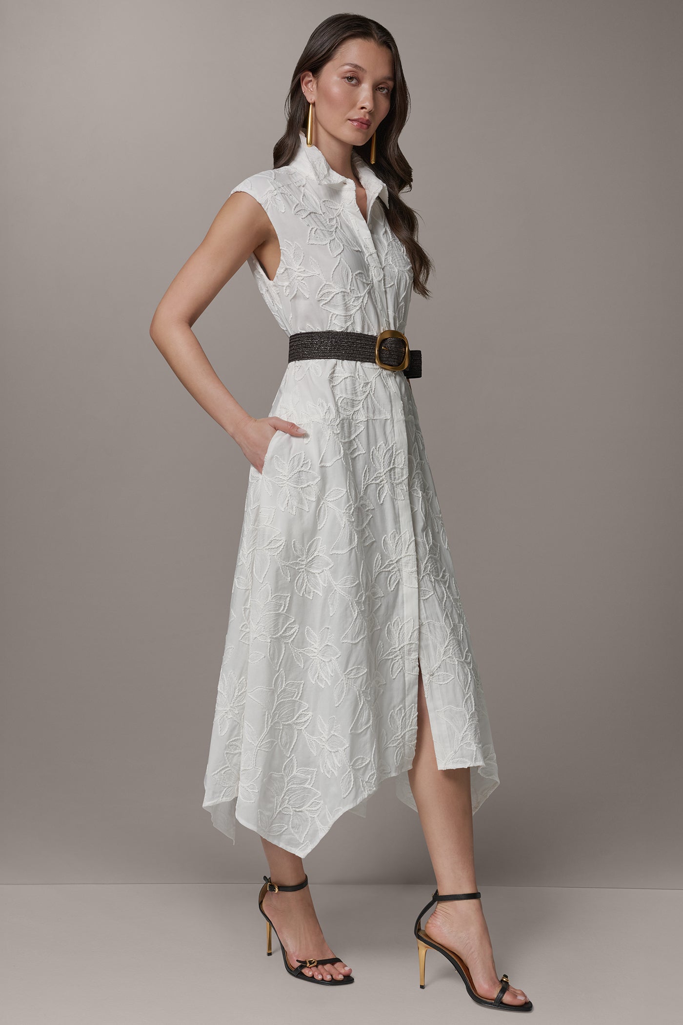 Cream SLEEVELESS MIDI SHIRT DRESS Donna Karan
