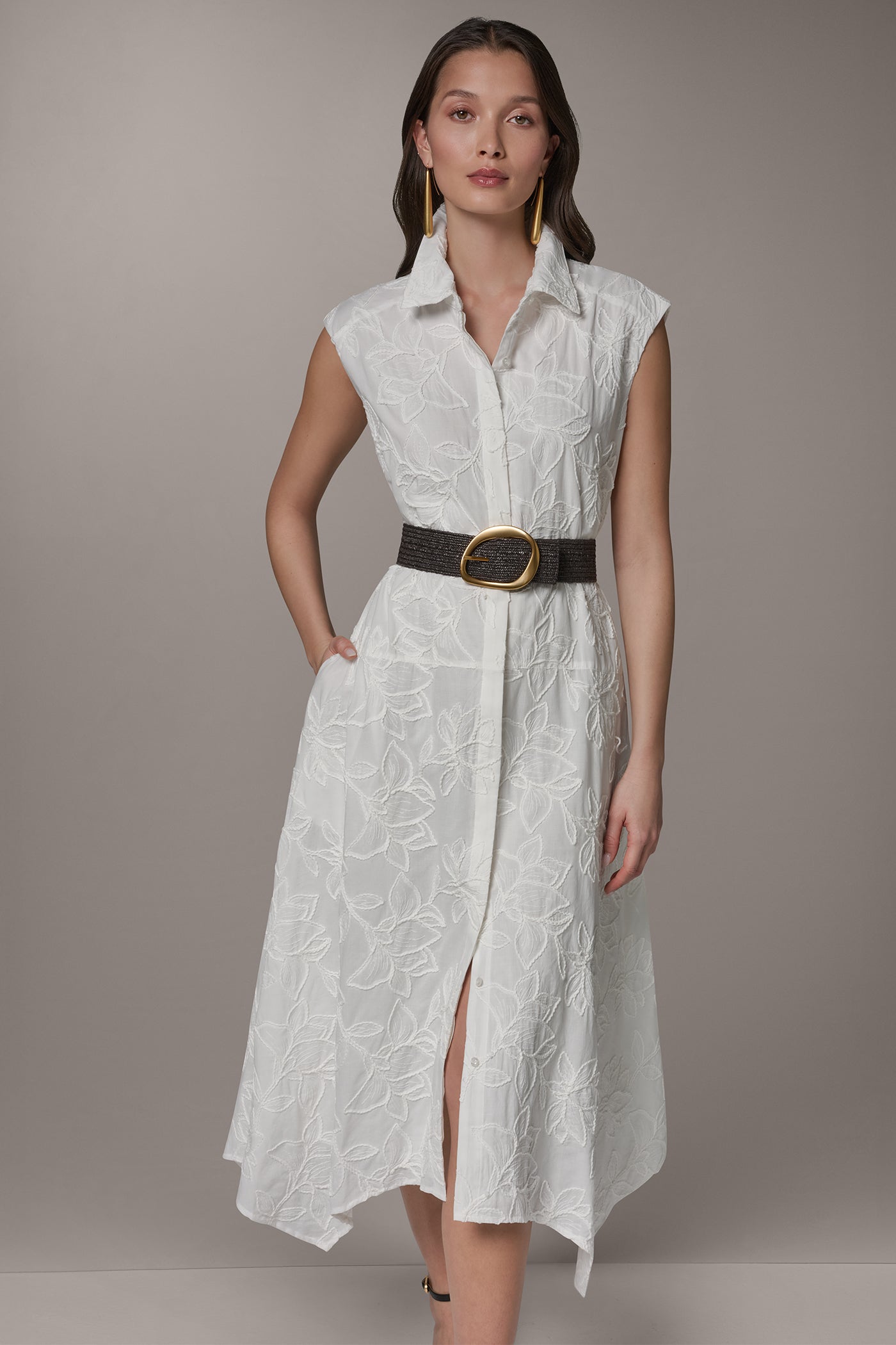 Cream SLEEVELESS MIDI SHIRT DRESS Donna Karan