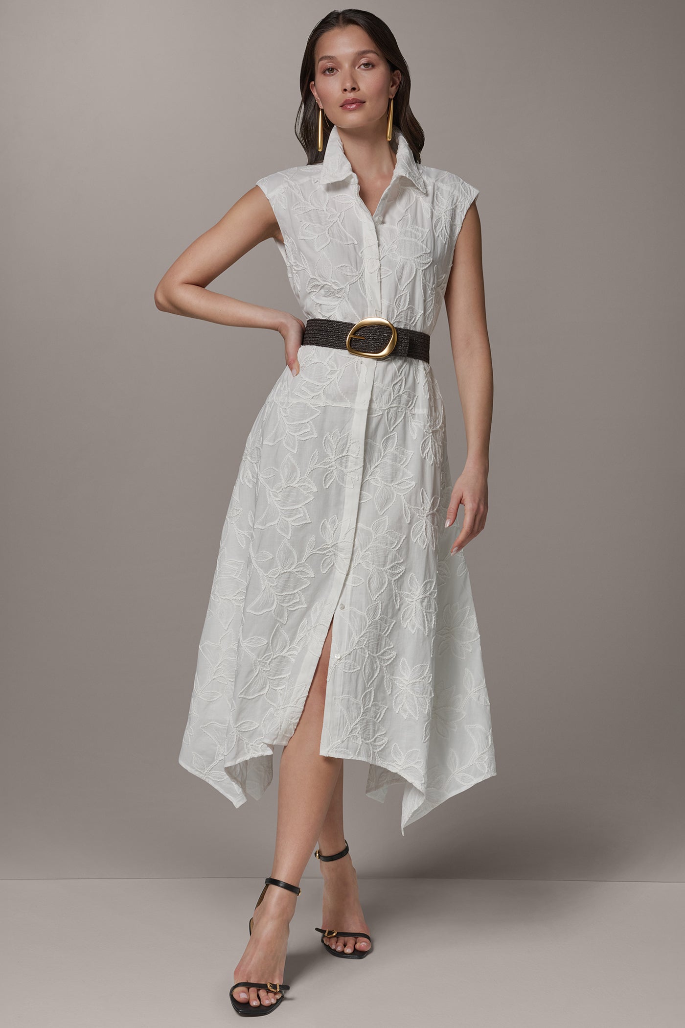 Cream SLEEVELESS MIDI SHIRT DRESS Donna Karan