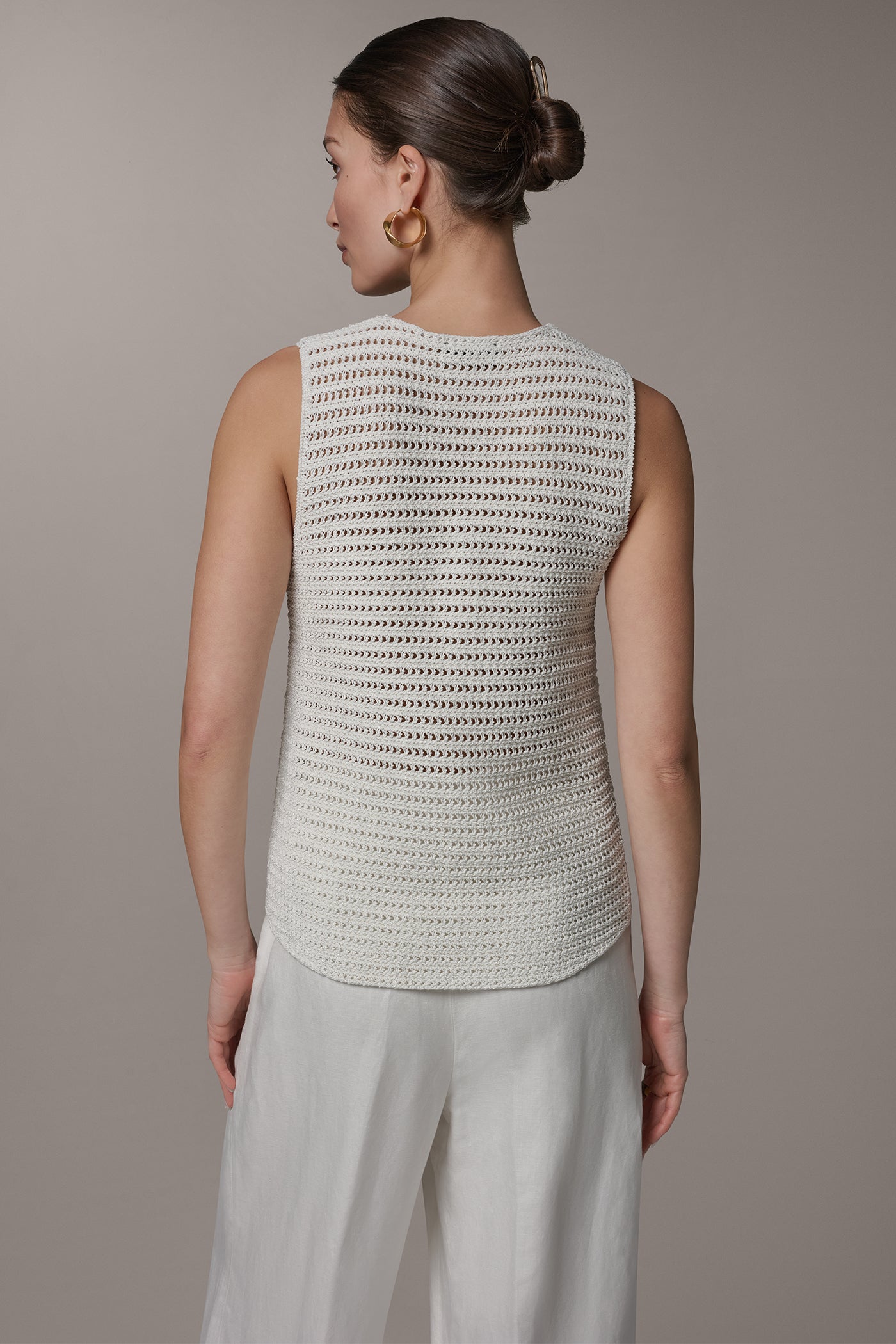 Cream SLEEVELESS METALLIC SWEATER TANK Donna Karan
