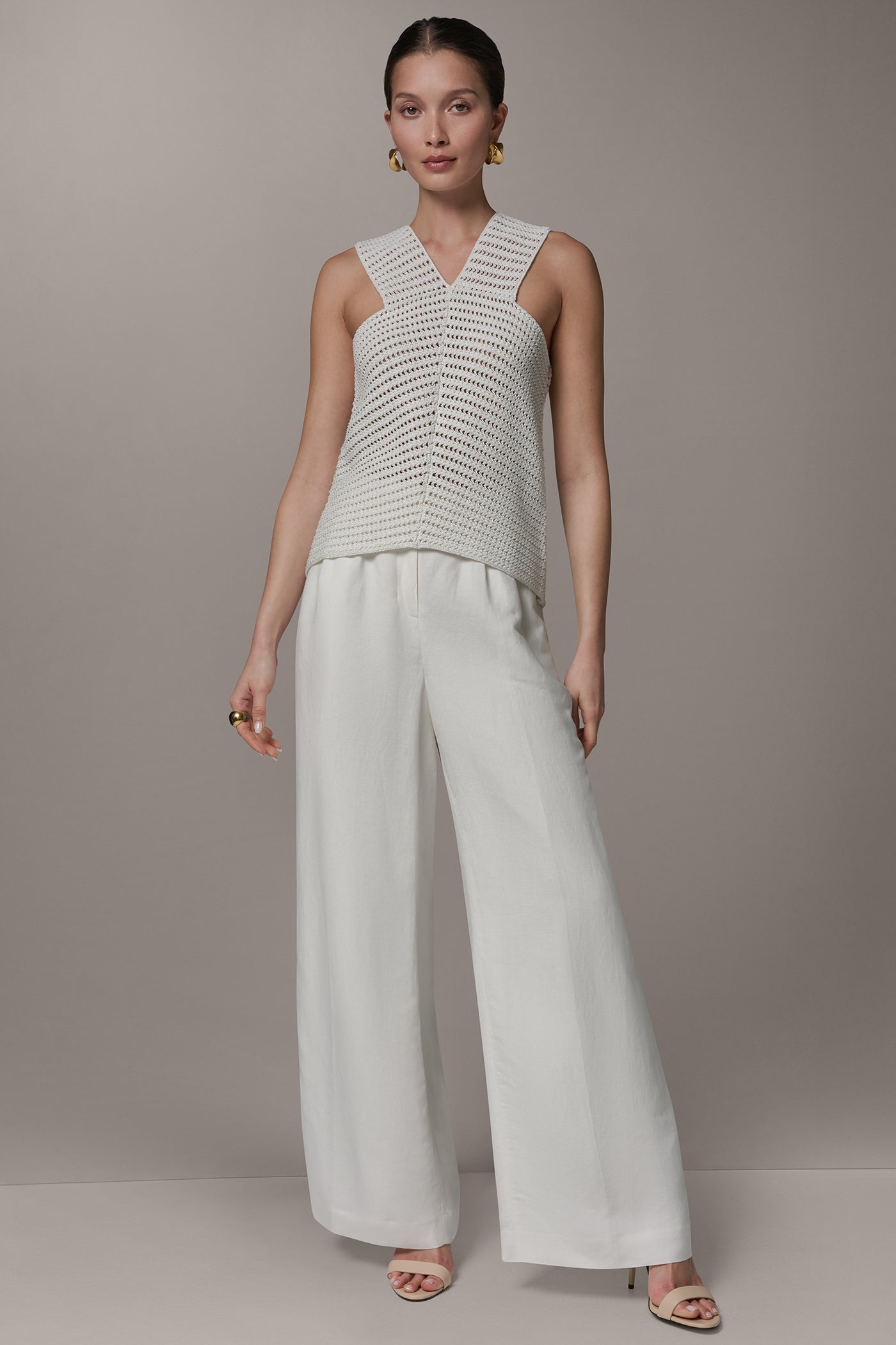 Cream SLEEVELESS METALLIC SWEATER TANK Donna Karan