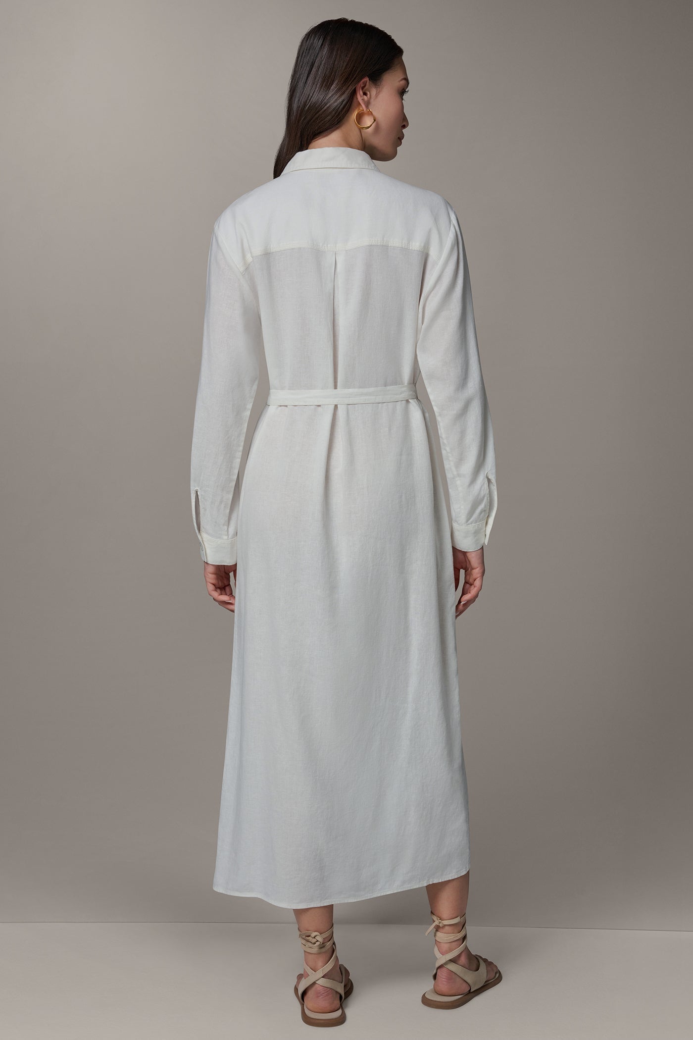 Cream LONG SLEEVE MIDI SHIRT DRESS Donna Karan
