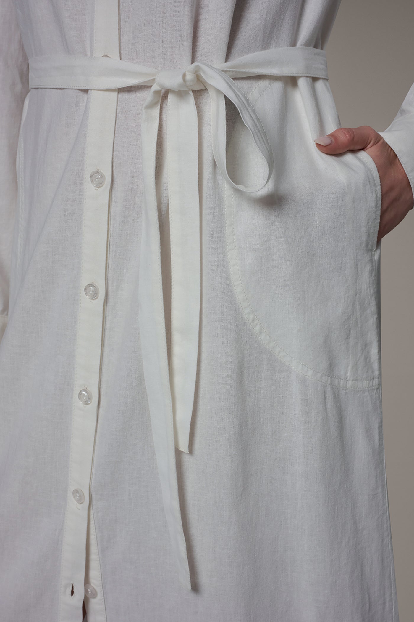 Cream LONG SLEEVE MIDI SHIRT DRESS Donna Karan