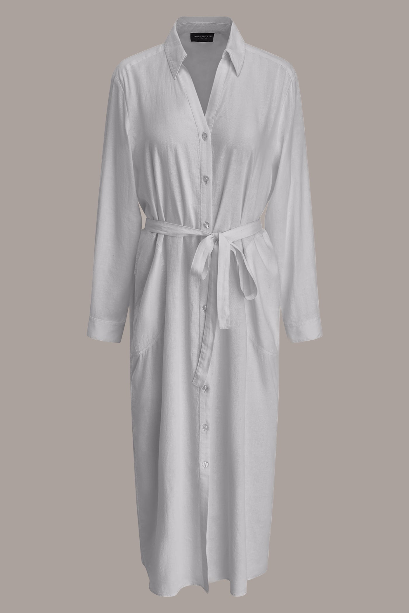 Cream LONG SLEEVE MIDI SHIRT DRESS Donna Karan