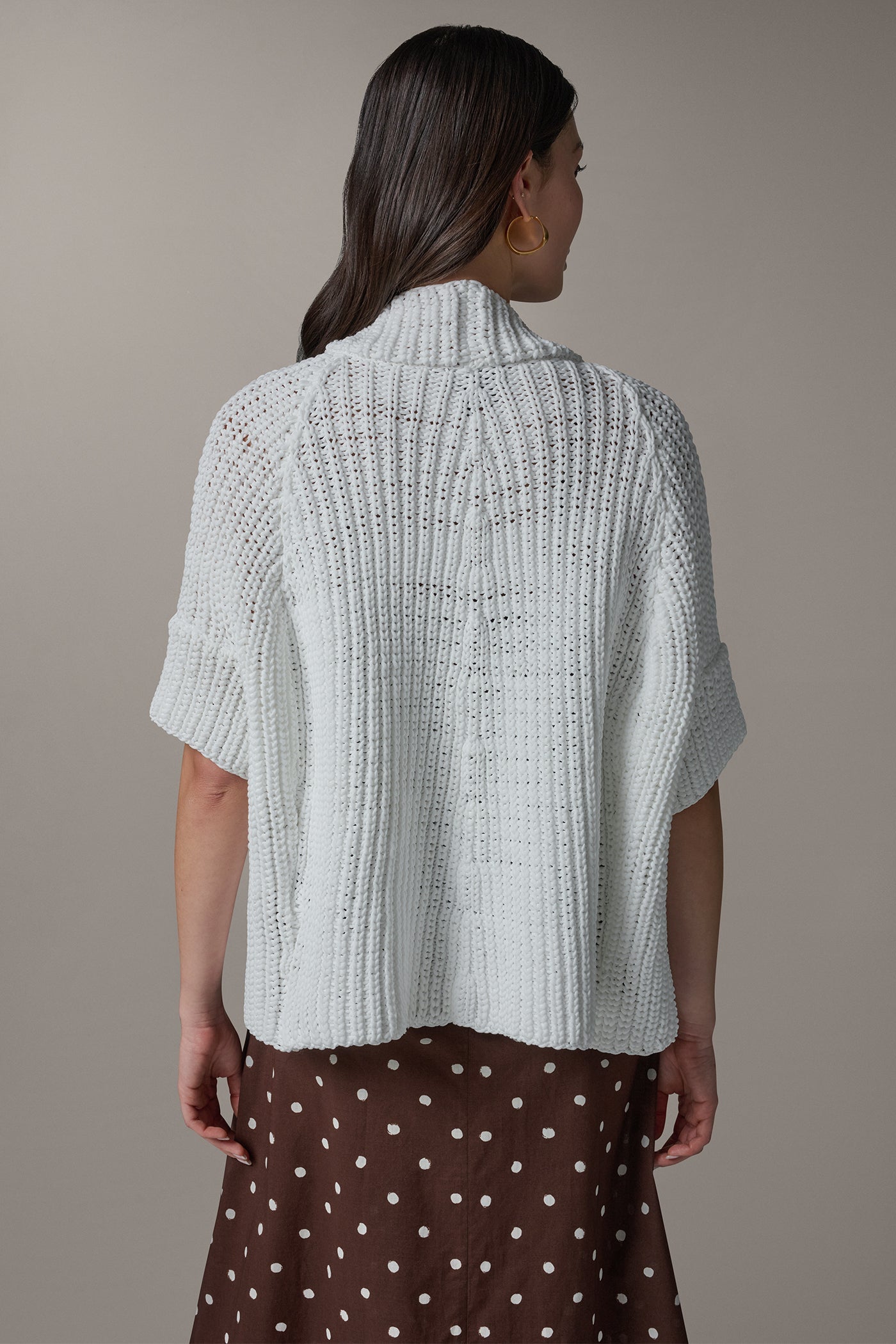 Cream SHORT SLEEVE SWING CARDIGAN Donna Karan
