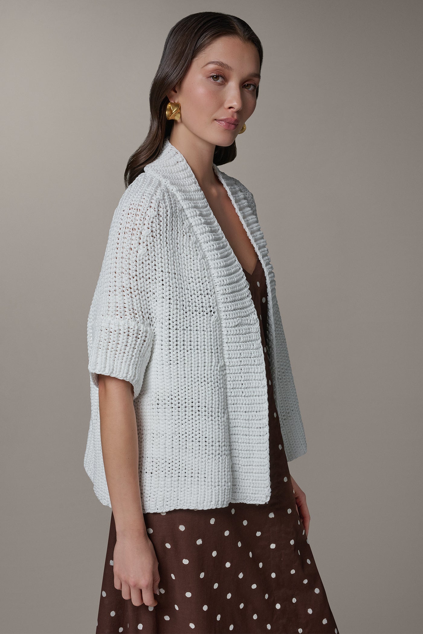 Cream SHORT SLEEVE SWING CARDIGAN Donna Karan