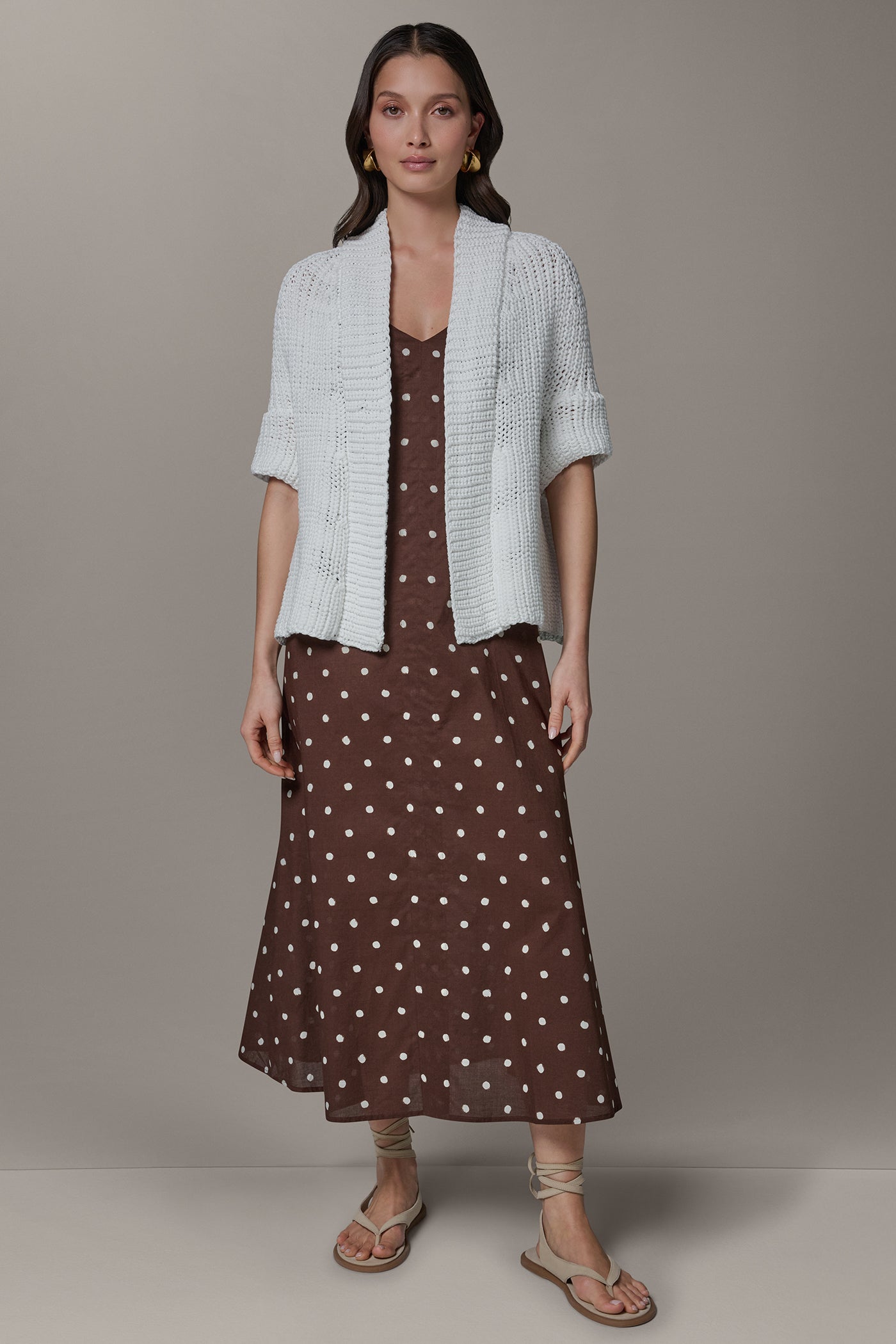 Cream SHORT SLEEVE SWING CARDIGAN Donna Karan