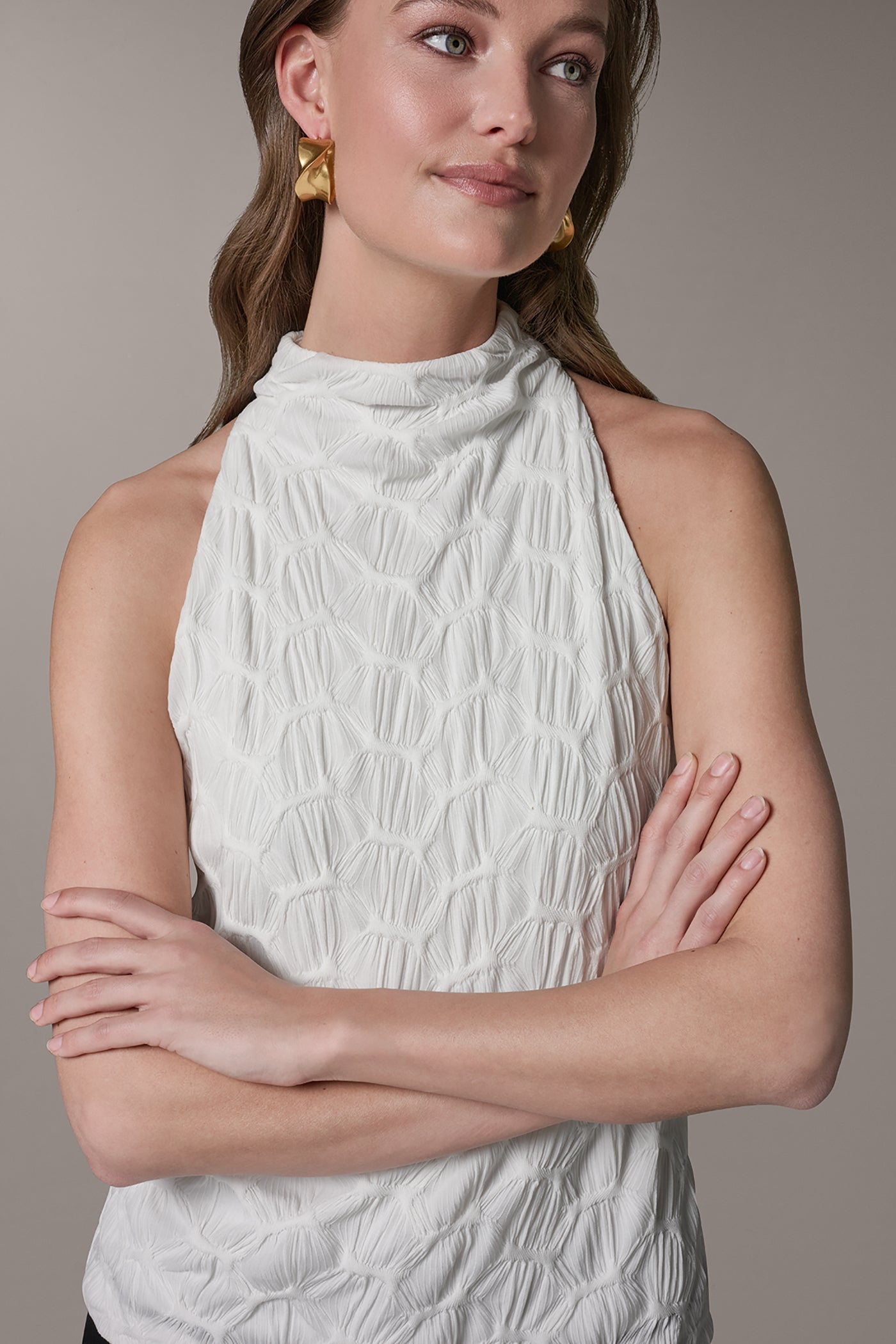 Cream SLEEVELESS MOCK NECK BLOUSE Donna Karan