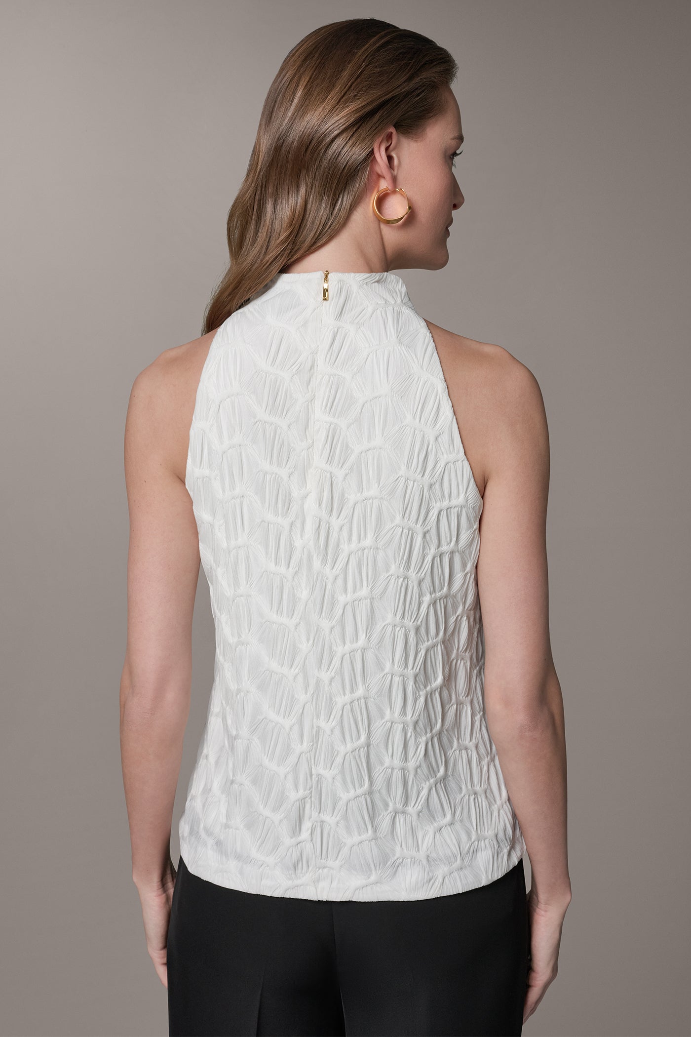 Cream SLEEVELESS MOCK NECK BLOUSE Donna Karan
