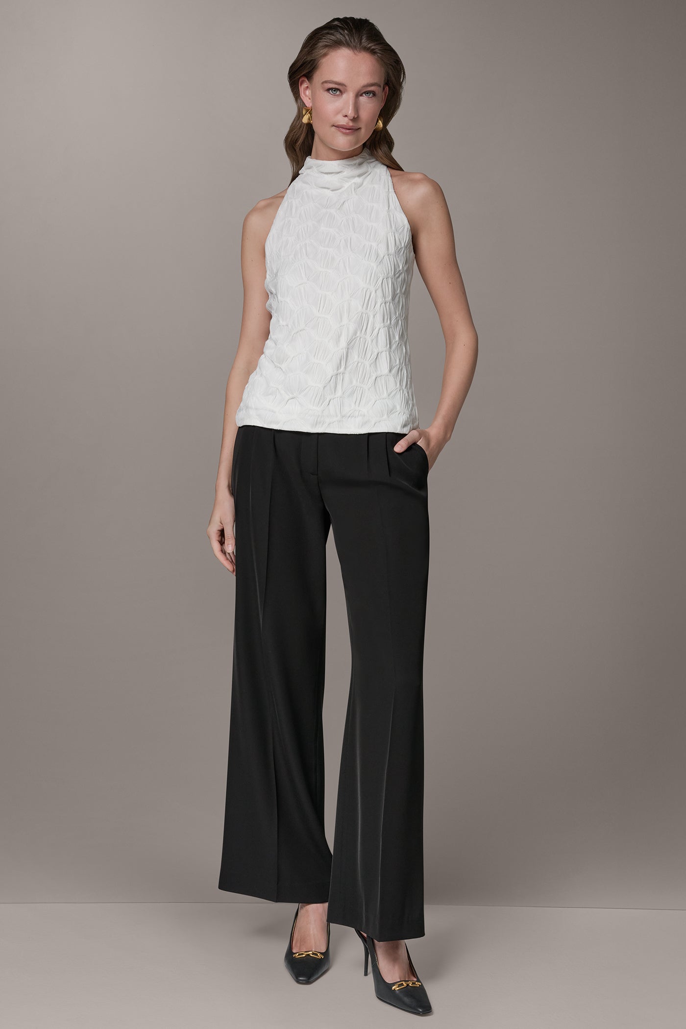 Cream SLEEVELESS MOCK NECK BLOUSE Donna Karan