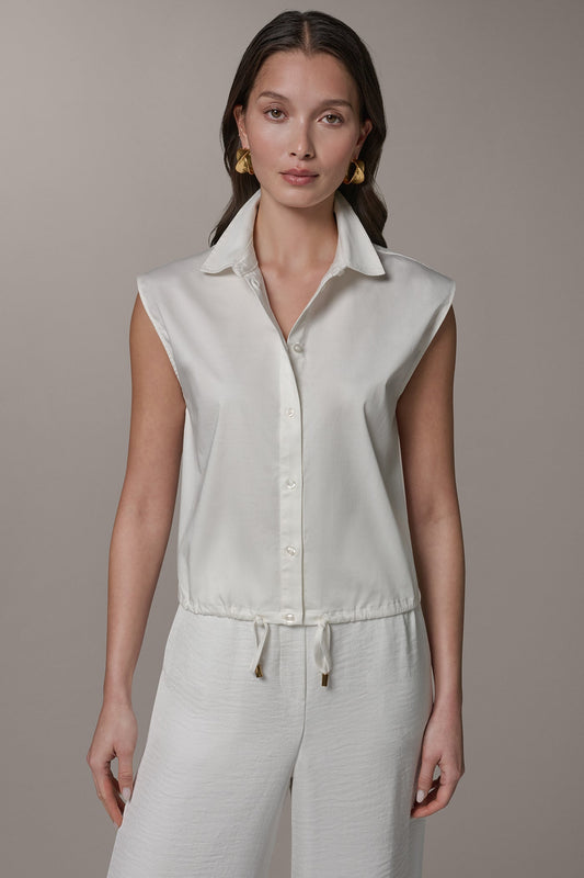 Cream SLEEVELESS DRAWSTRING HEM BLOUSE Donna Karan