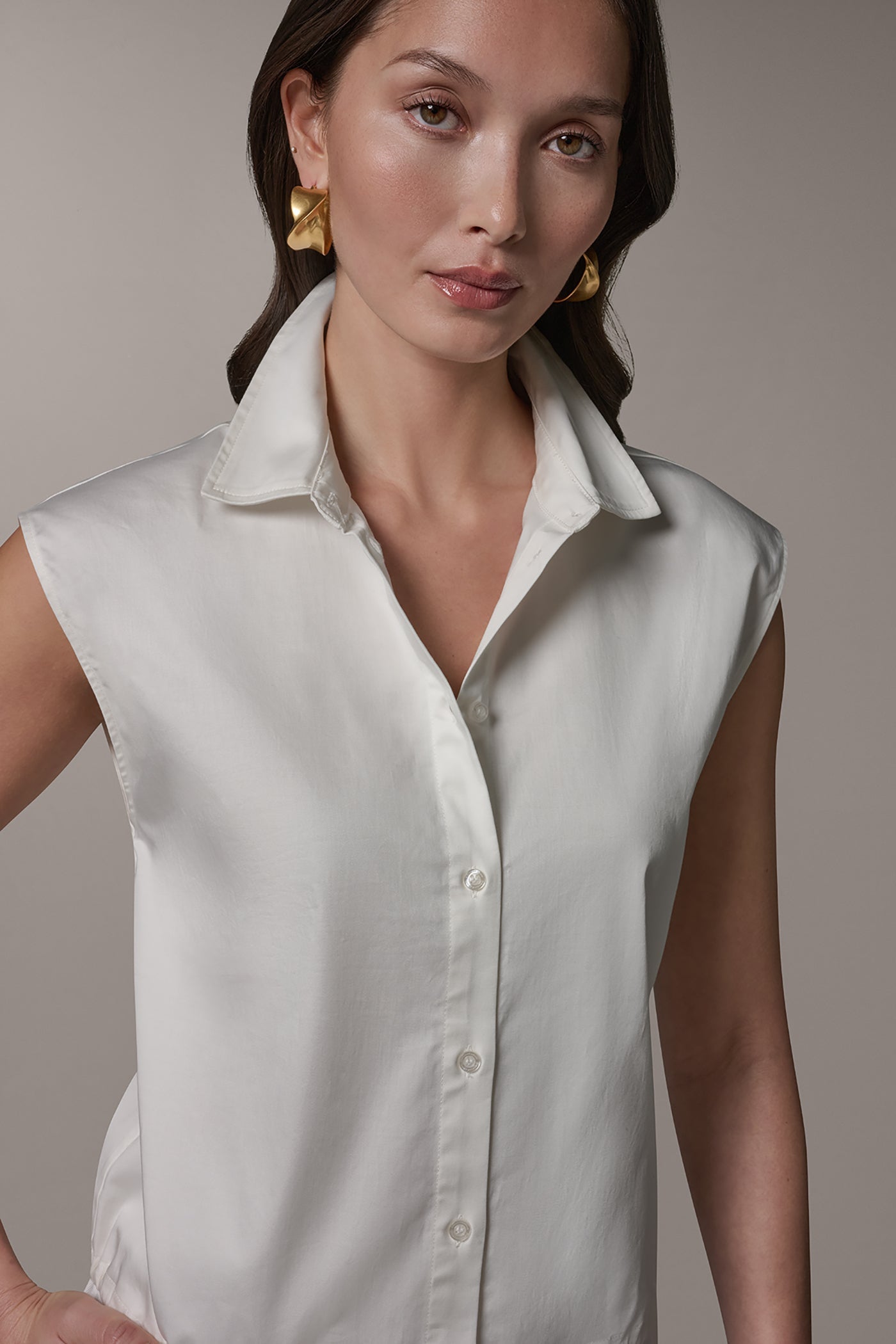 Cream SLEEVELESS DRAWSTRING HEM BLOUSE Donna Karan