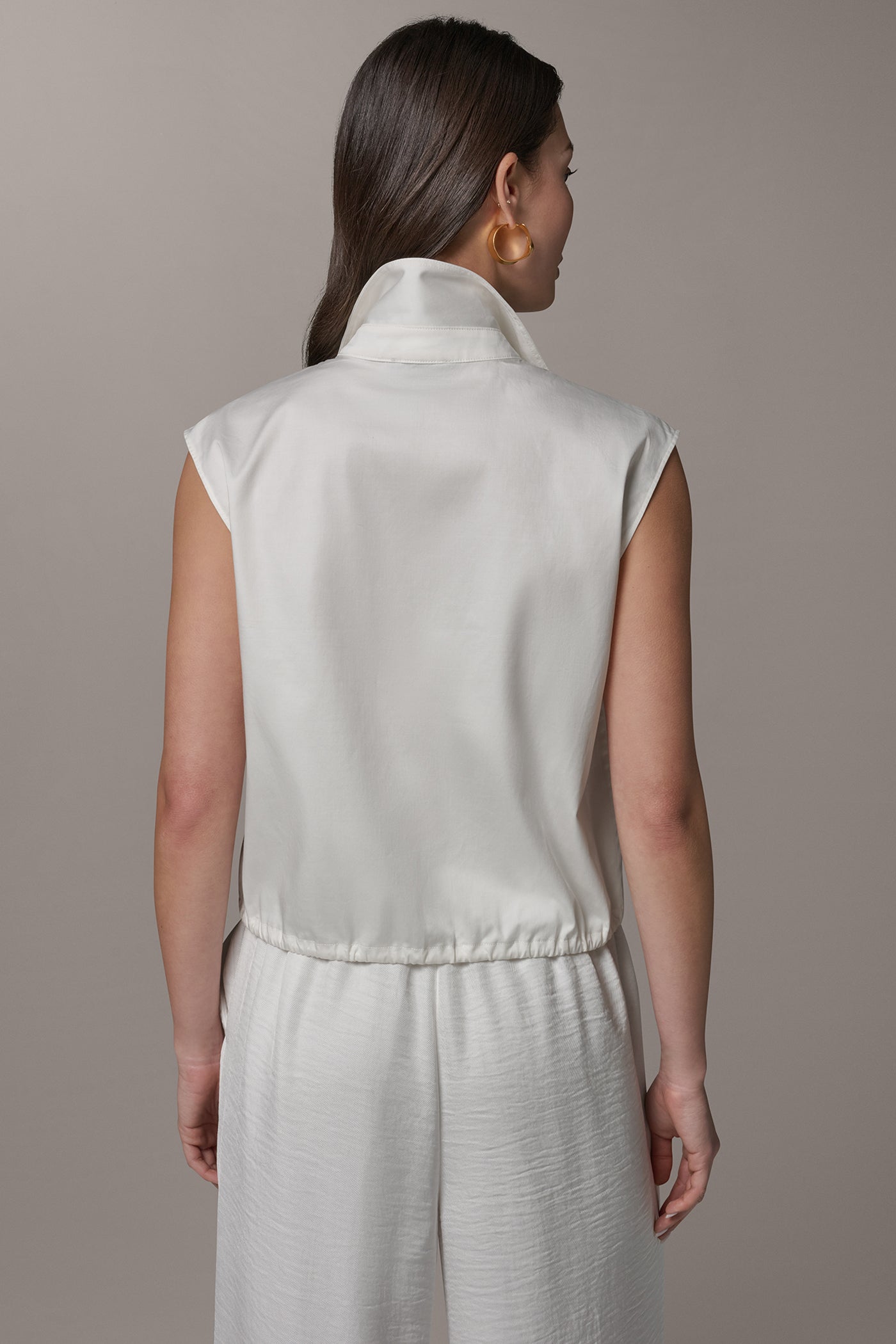 Cream SLEEVELESS DRAWSTRING HEM BLOUSE Donna Karan