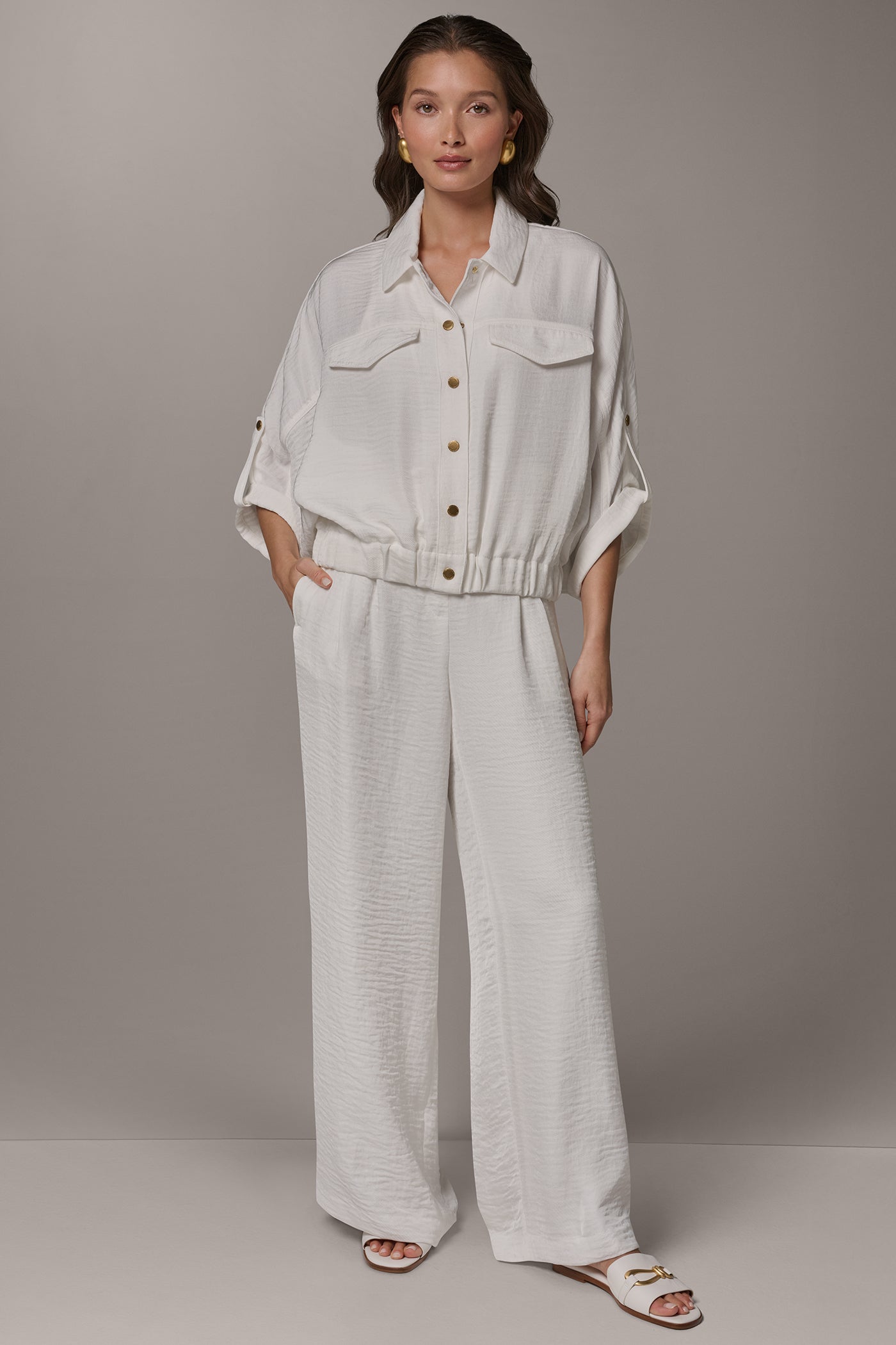 Cream CINCHED HEM SHIRT Donna Karan