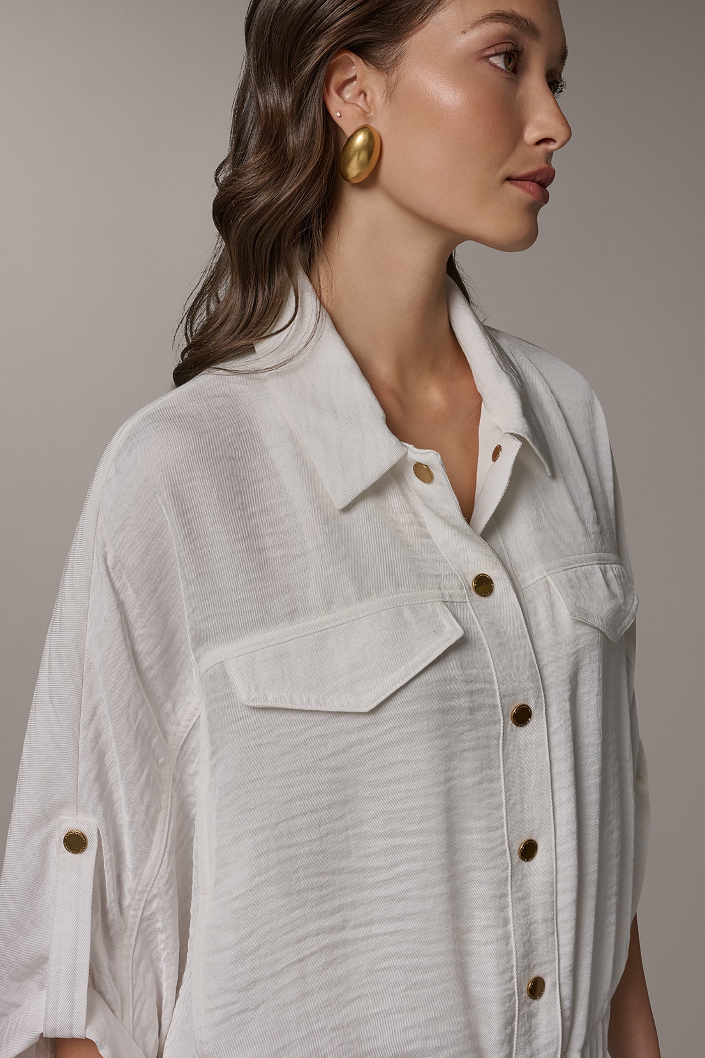 Cream CINCHED HEM SHIRT Donna Karan