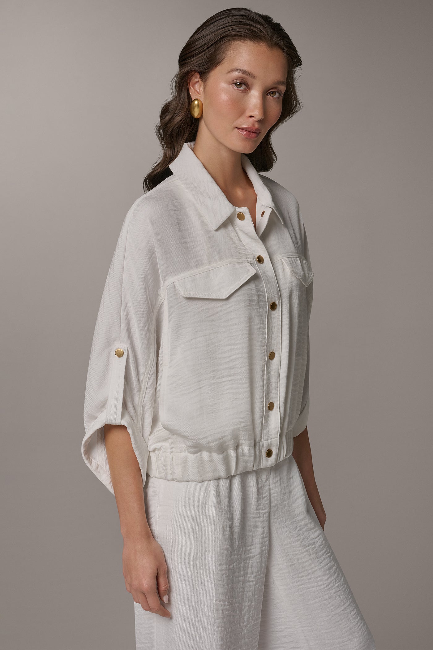 Cream CINCHED HEM SHIRT Donna Karan