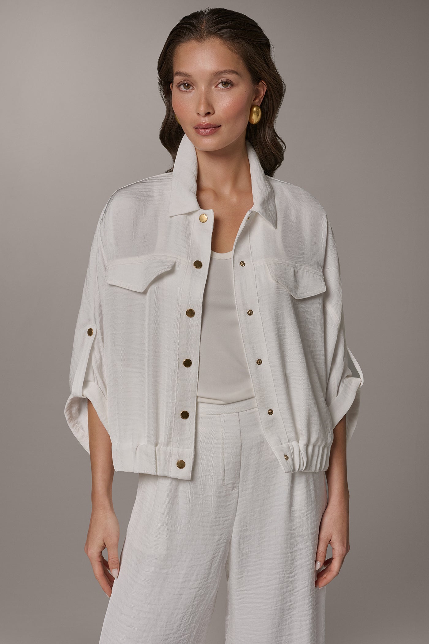 Cream CINCHED HEM SHIRT Donna Karan