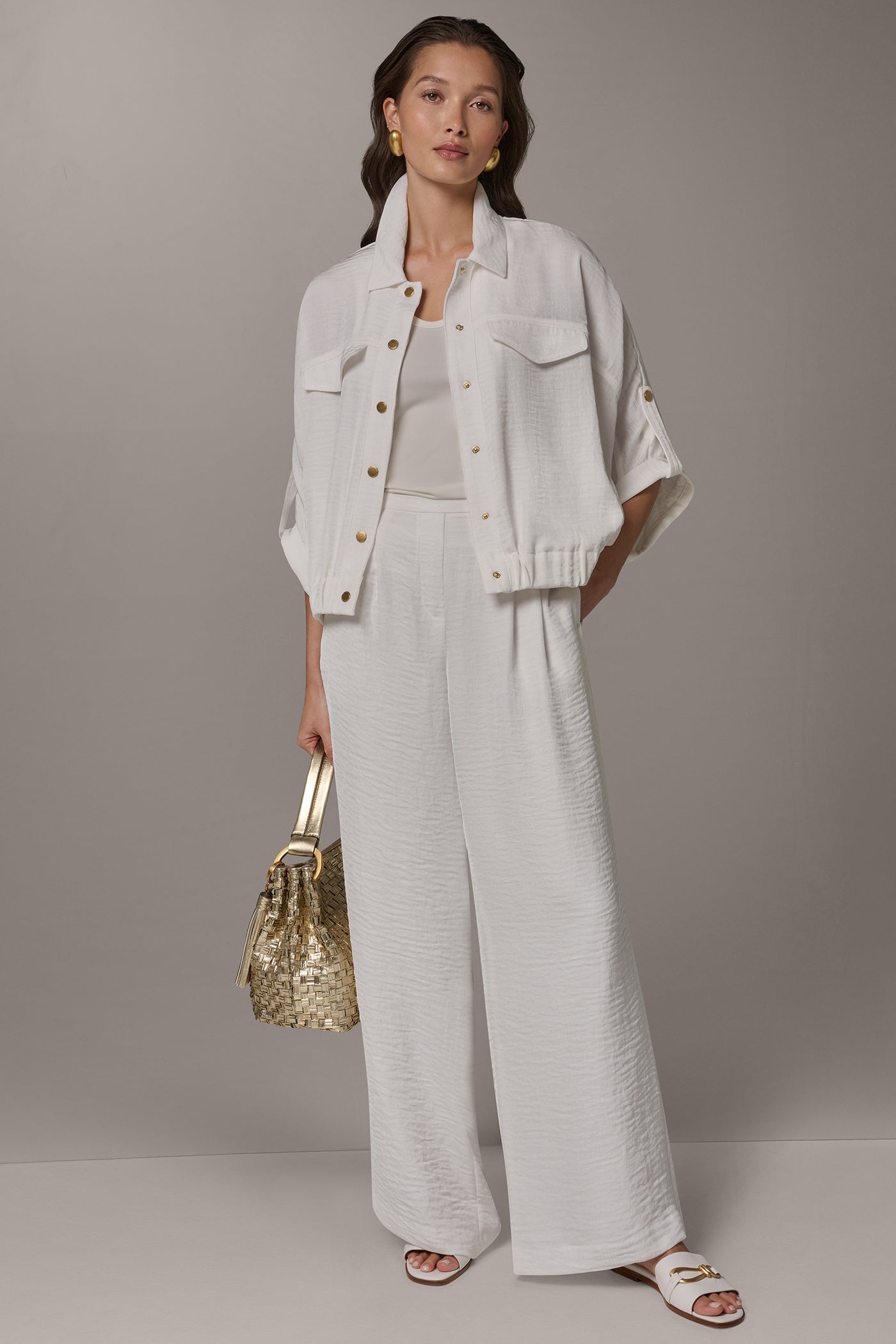 Cream CINCHED HEM SHIRT Donna Karan