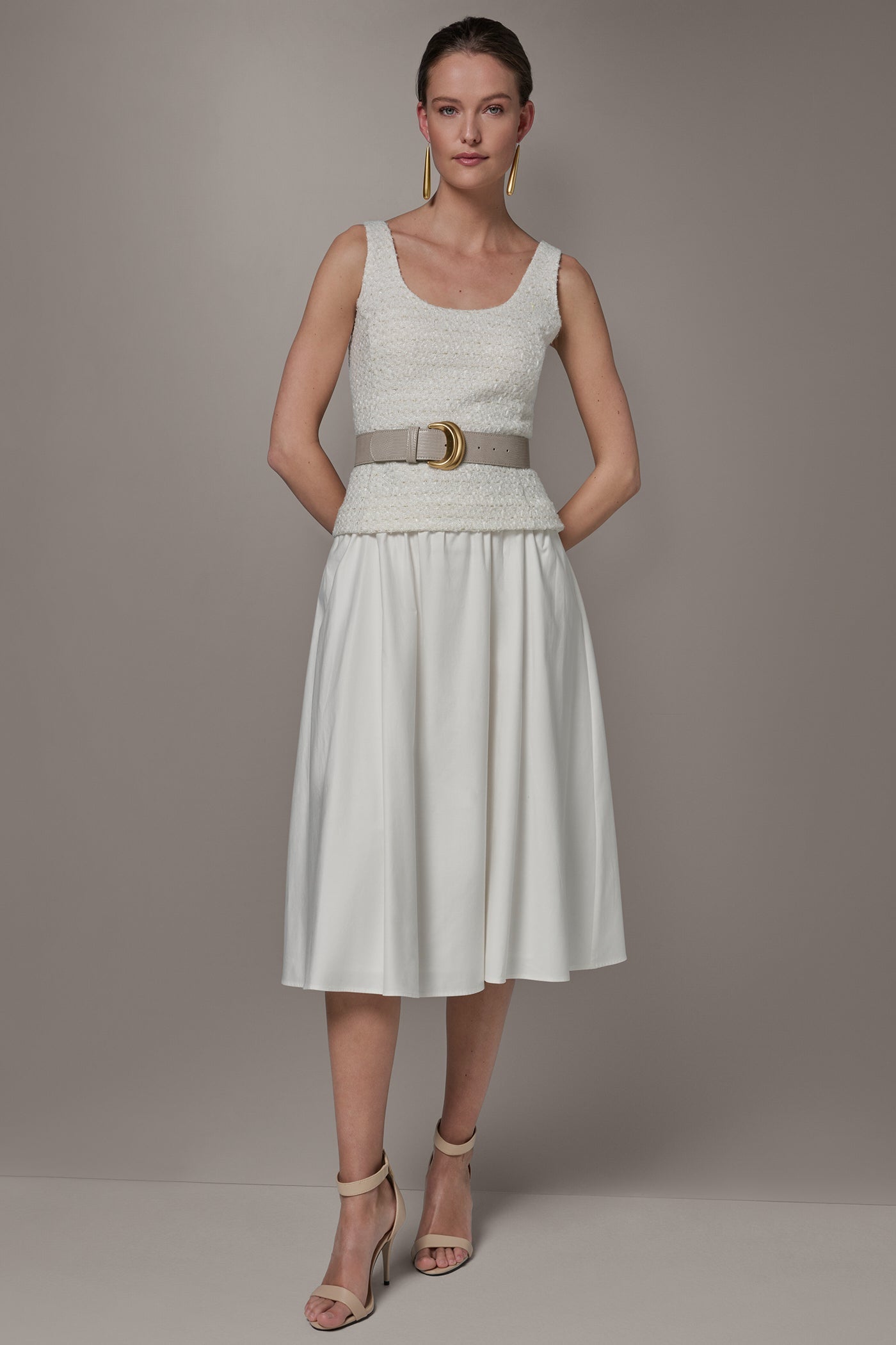 Cream TWEED MIXED MEDIA MIDI TANK DRESS Donna Karan