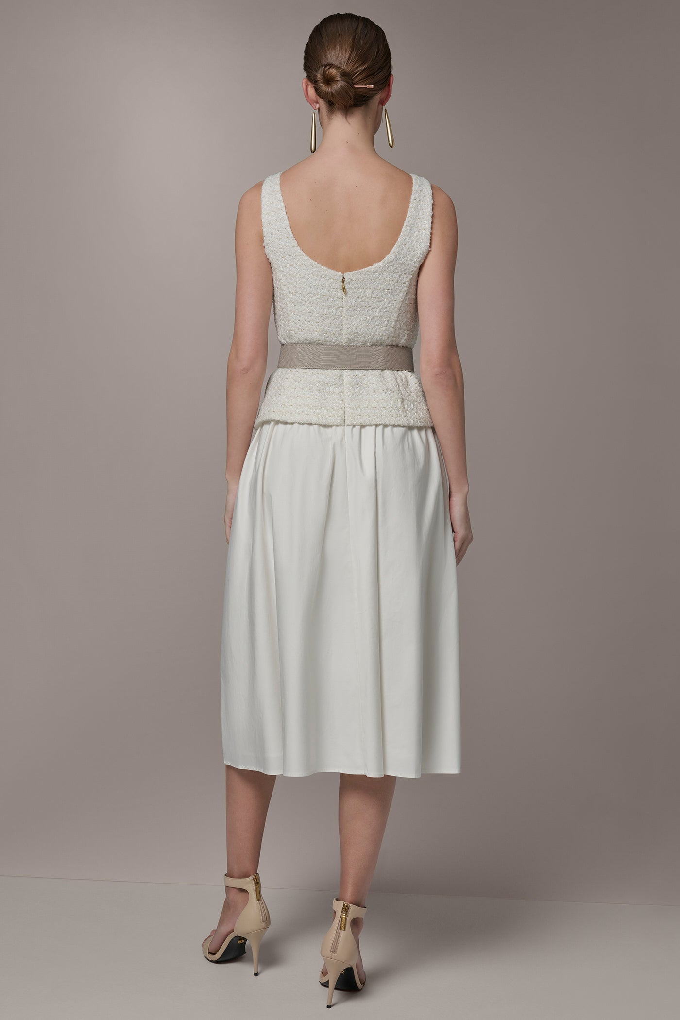 Cream TWEED MIXED MEDIA MIDI TANK DRESS Donna Karan