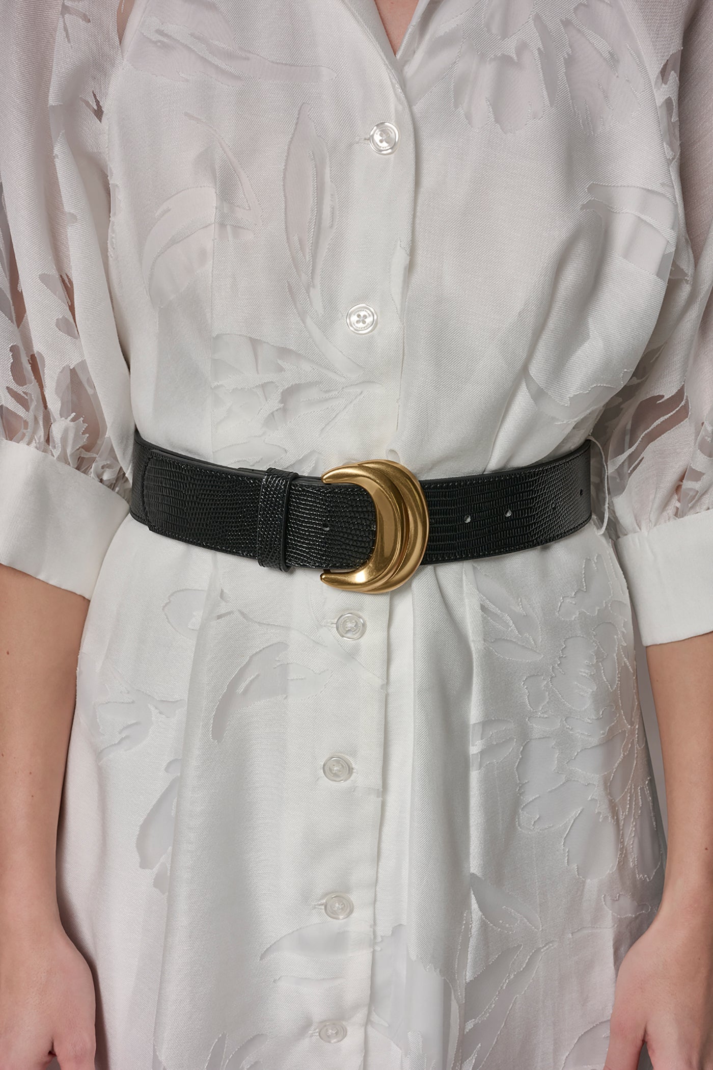 CREAM FLORAL-JACQUARD MIDI SHIRT DRESS Donna Karan