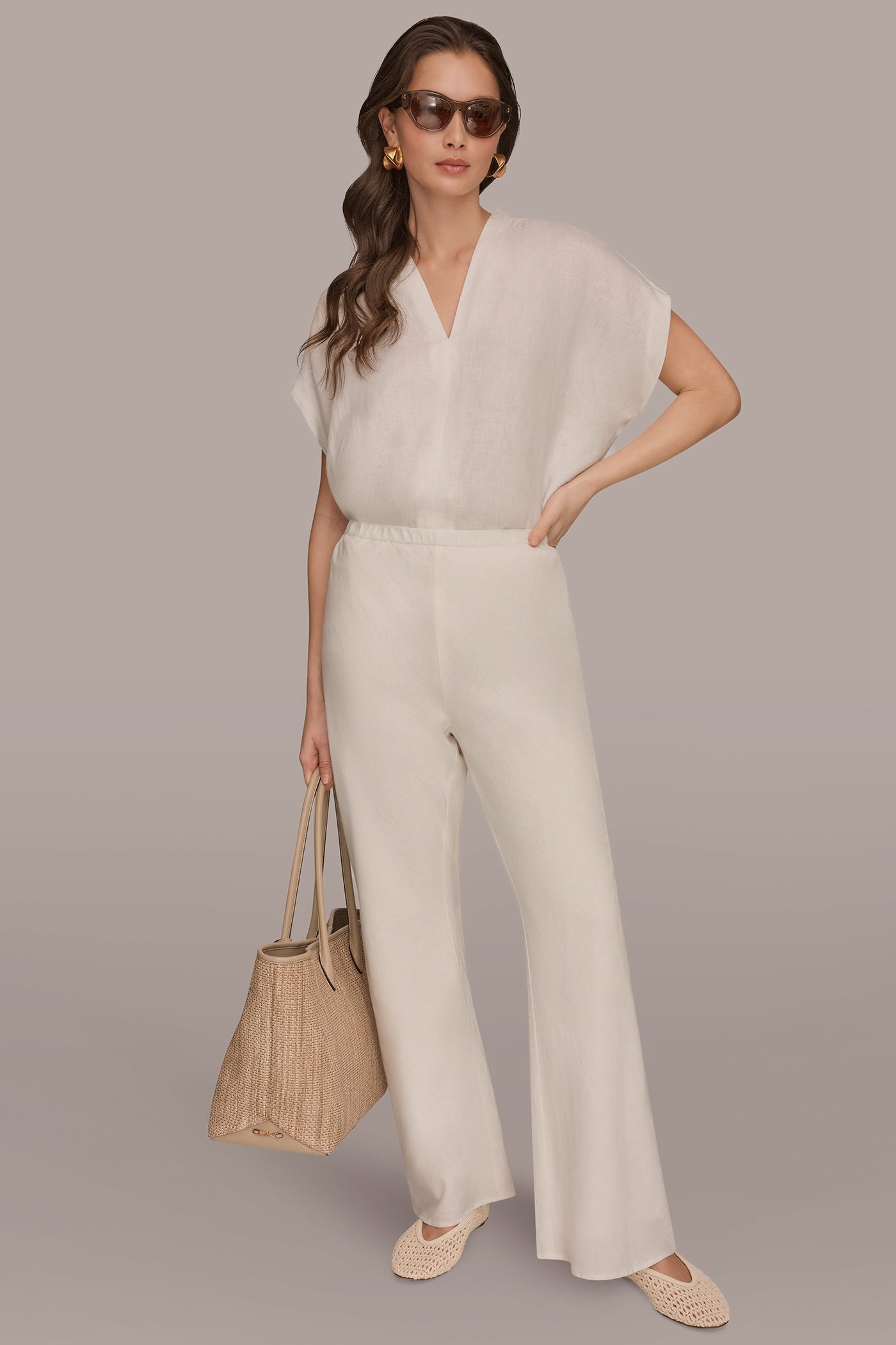 Cream MID-RISE RELAXED ANKLE PANT Donna Karan