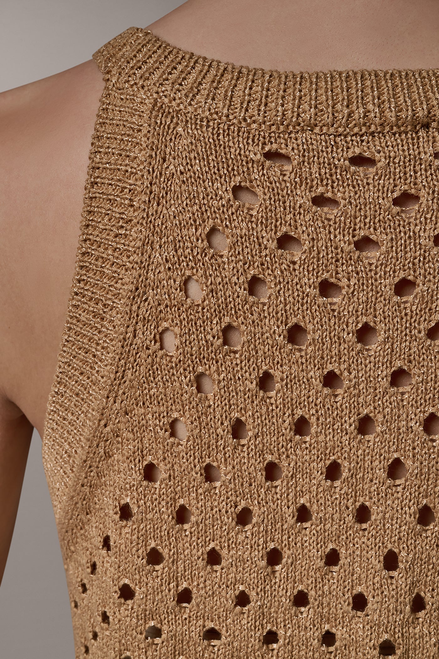 Fawn SLEEVELESS OPEN-STITCH HALTER SWEATER Donna Karan