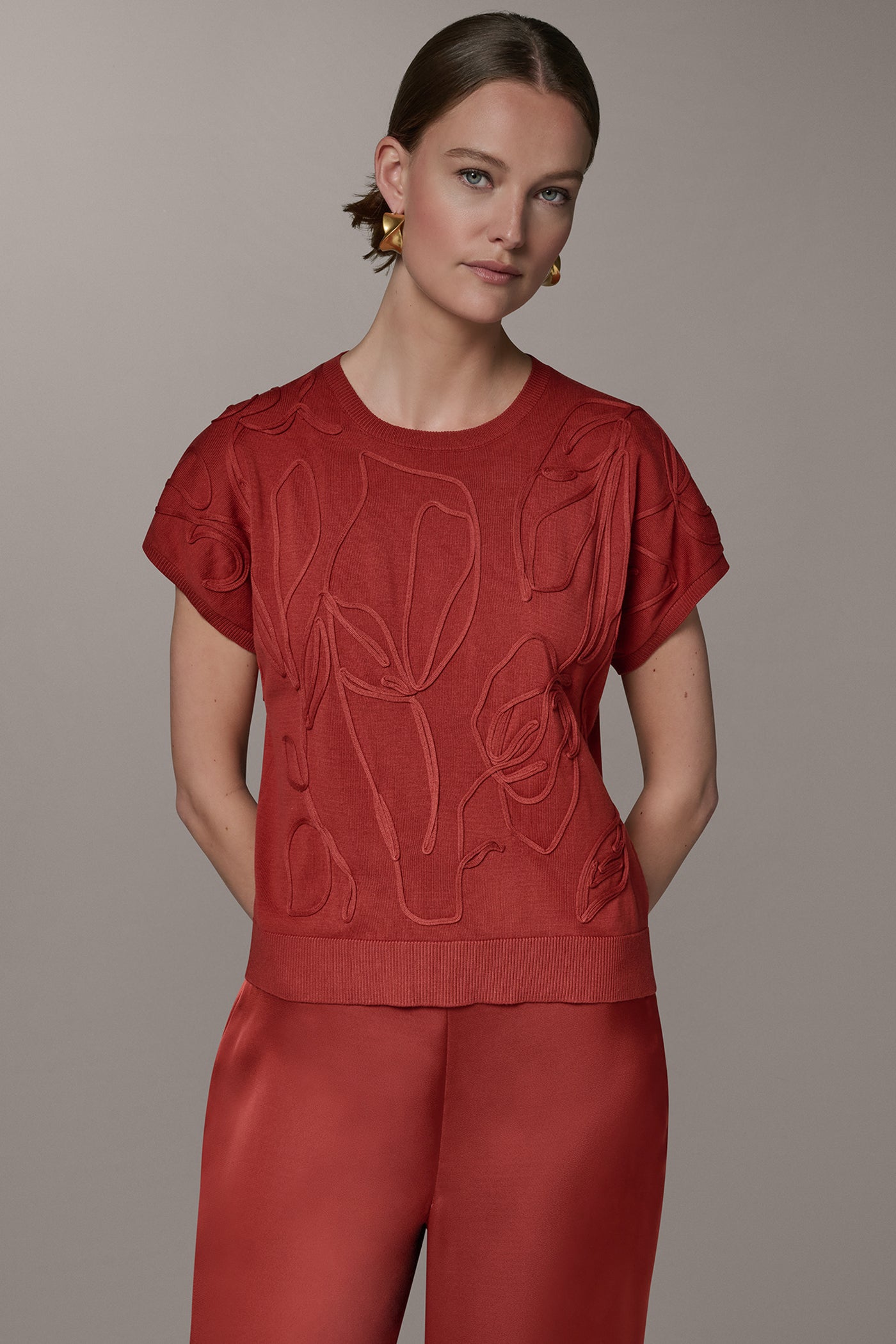 Sunbaked SHORT SLEEVE GEOMETRIC SWEATER Donna Karan