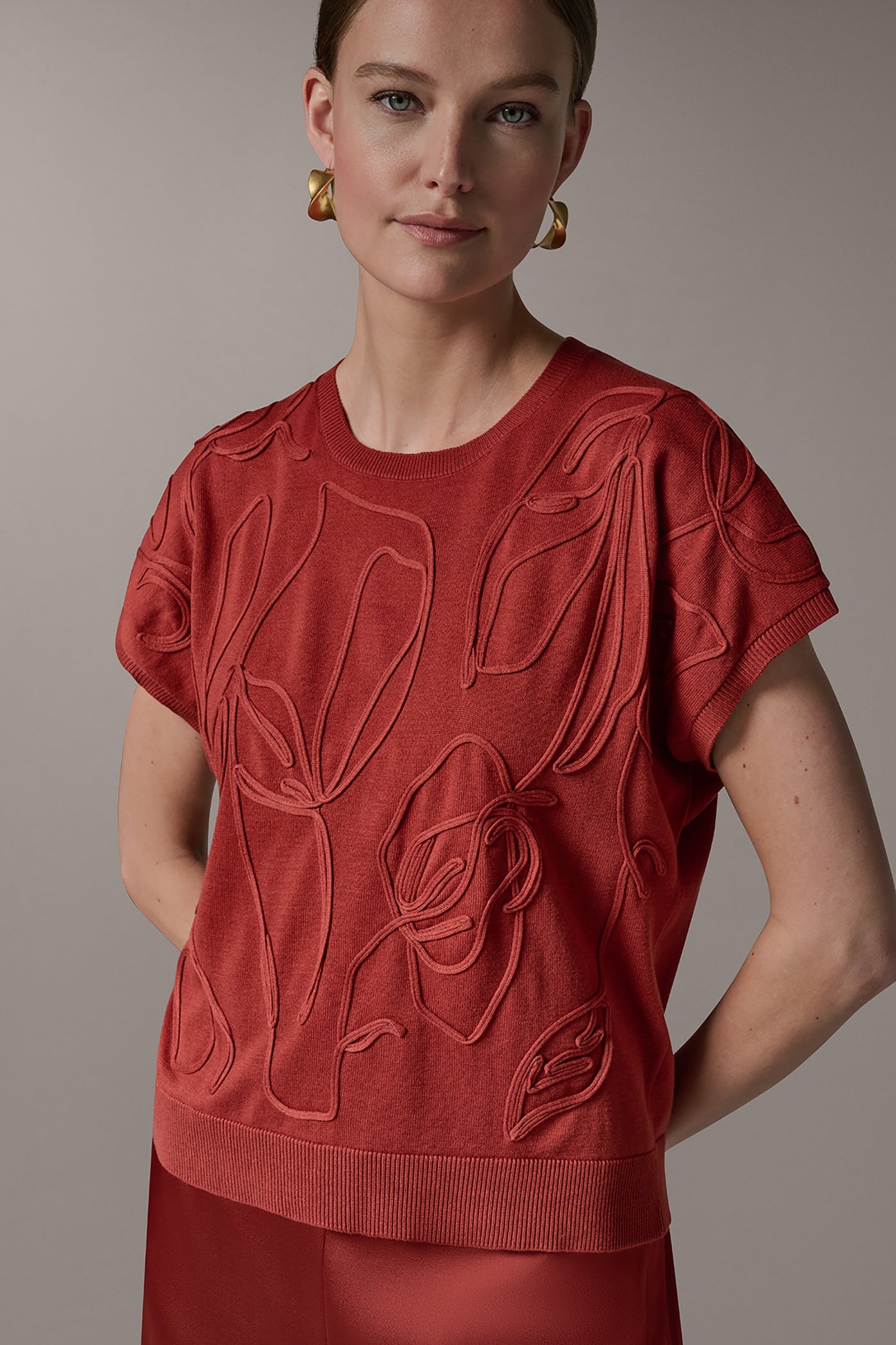 Sunbaked SHORT SLEEVE GEOMETRIC SWEATER Donna Karan