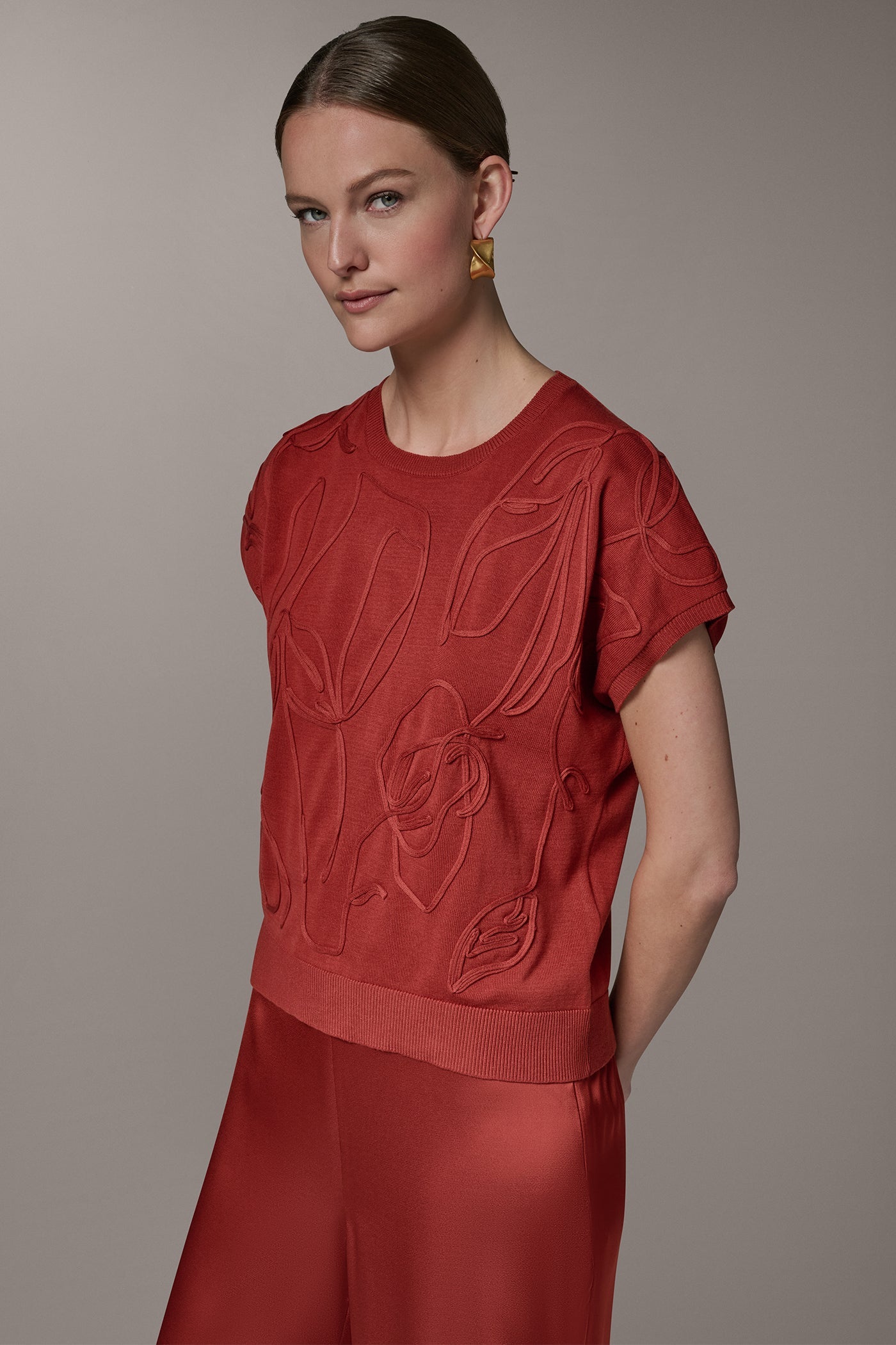 Sunbaked SHORT SLEEVE GEOMETRIC SWEATER Donna Karan