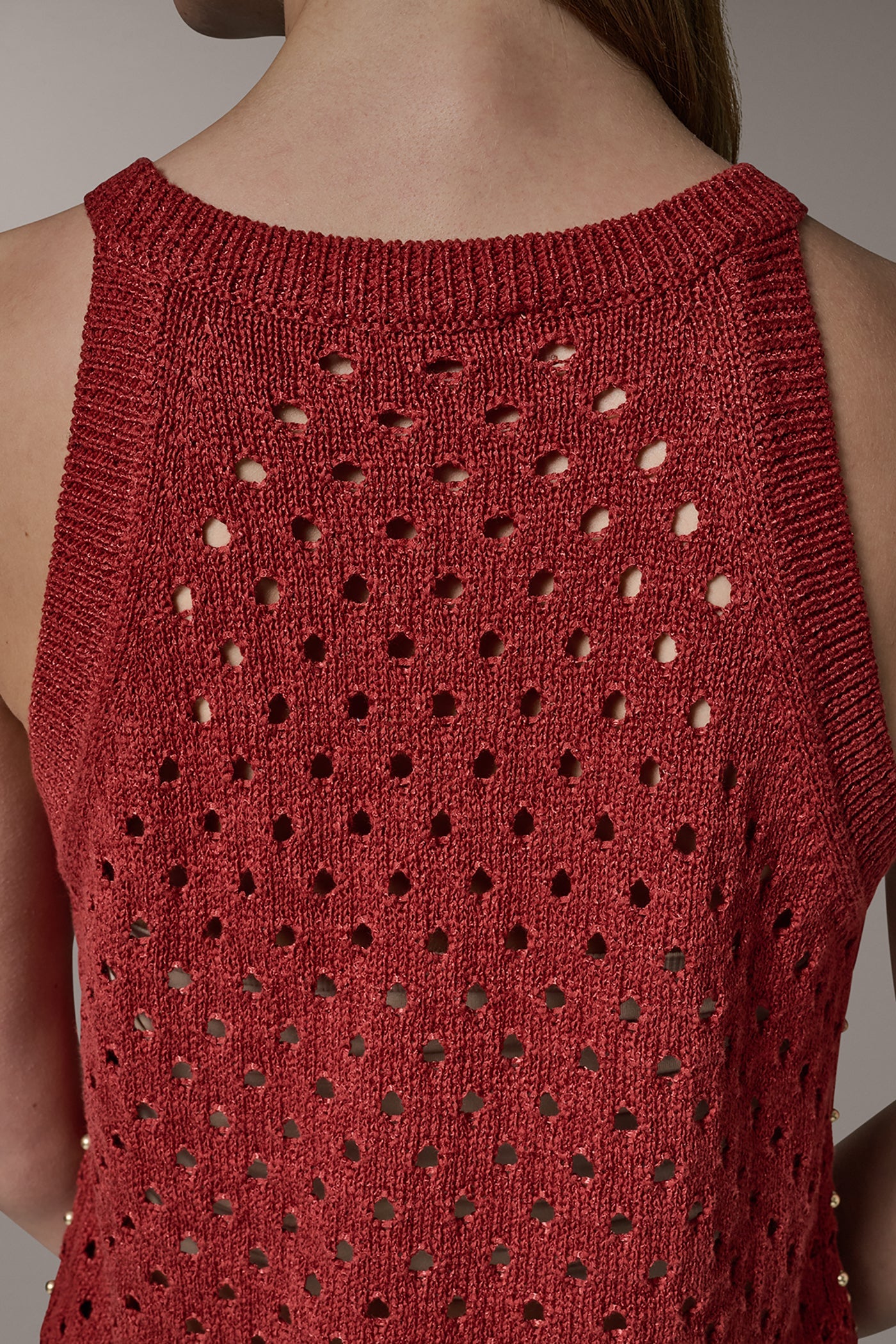 Sunbaked SLEEVELESS OPEN-STITCH HALTER SWEATER Donna Karan