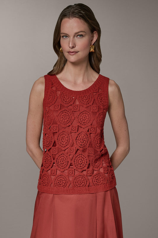 Sunbaked SLEEVELESS CROCHET SHELL Donna Karan