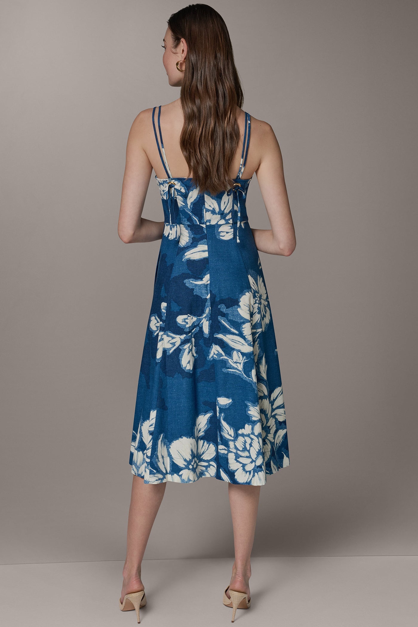 Prussian Blue Multi SLEEVELESS MIDI FIT AND FLARE DRESS Donna Karan