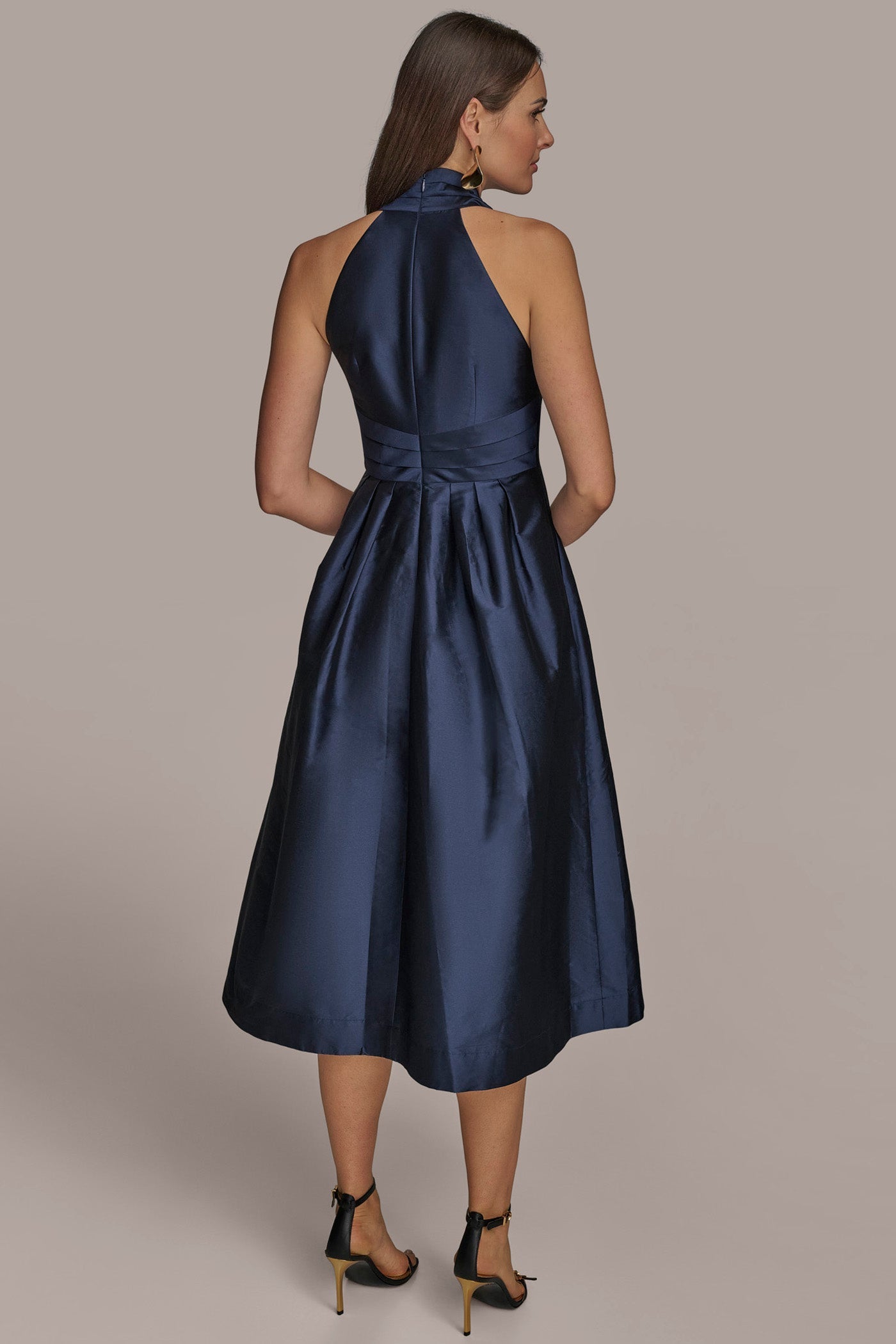 Taffeta blue SLEEVELESS V-NECK TAFFETA MIDI COCKTAIL DRESS Donna Karan