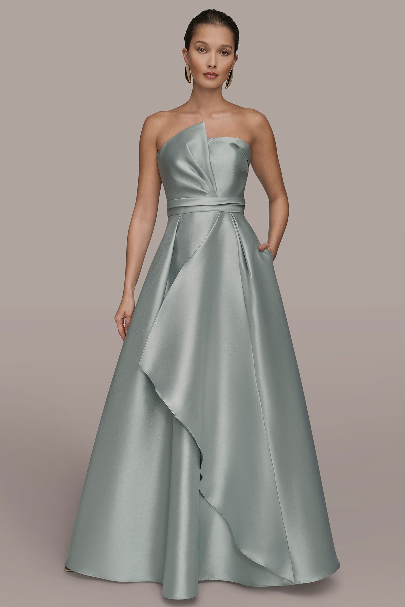 MISTY BLUE MIKADO SATIN STRAPLESS GOWN Donna Karan