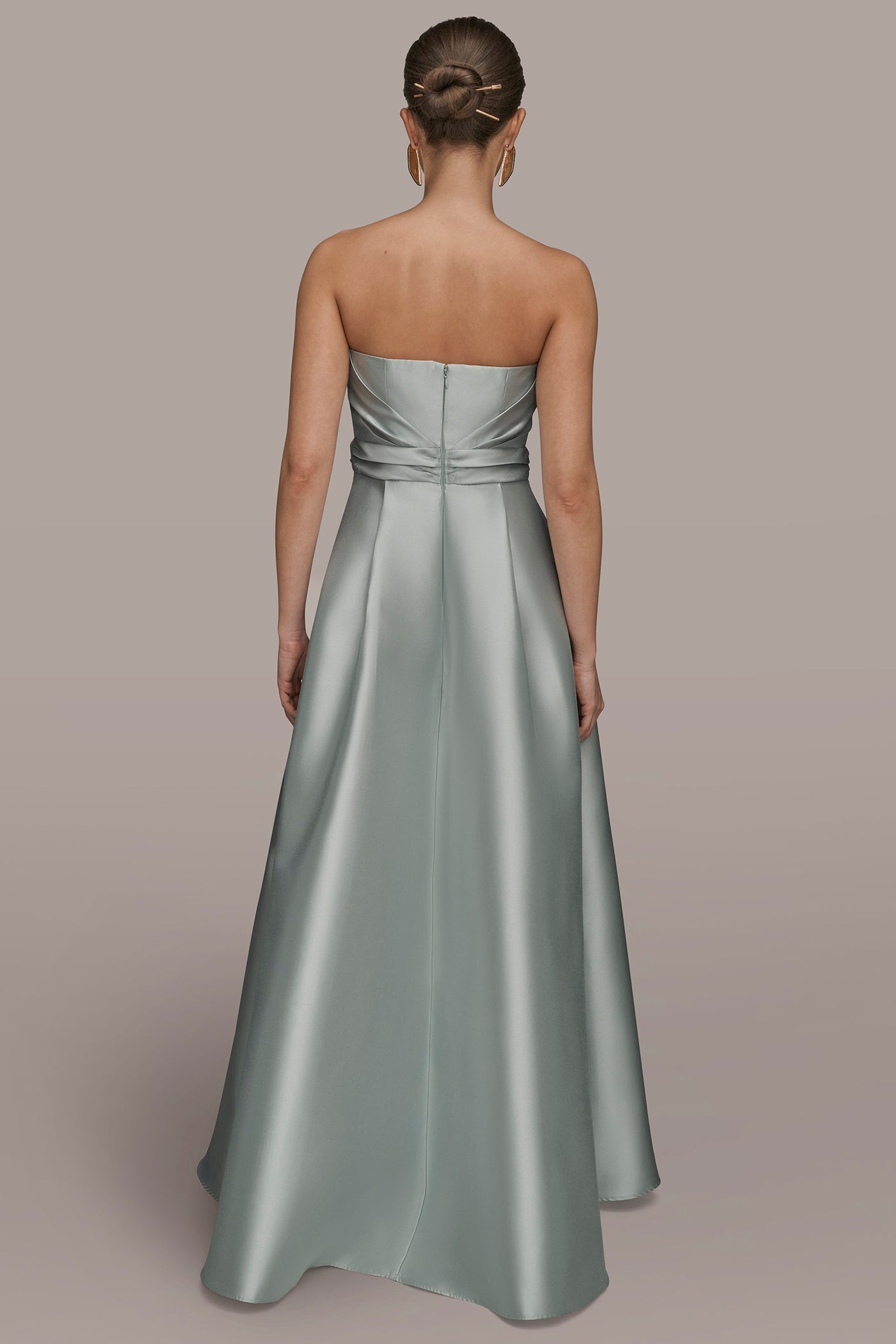 MISTY BLUE MIKADO SATIN STRAPLESS GOWN Donna Karan