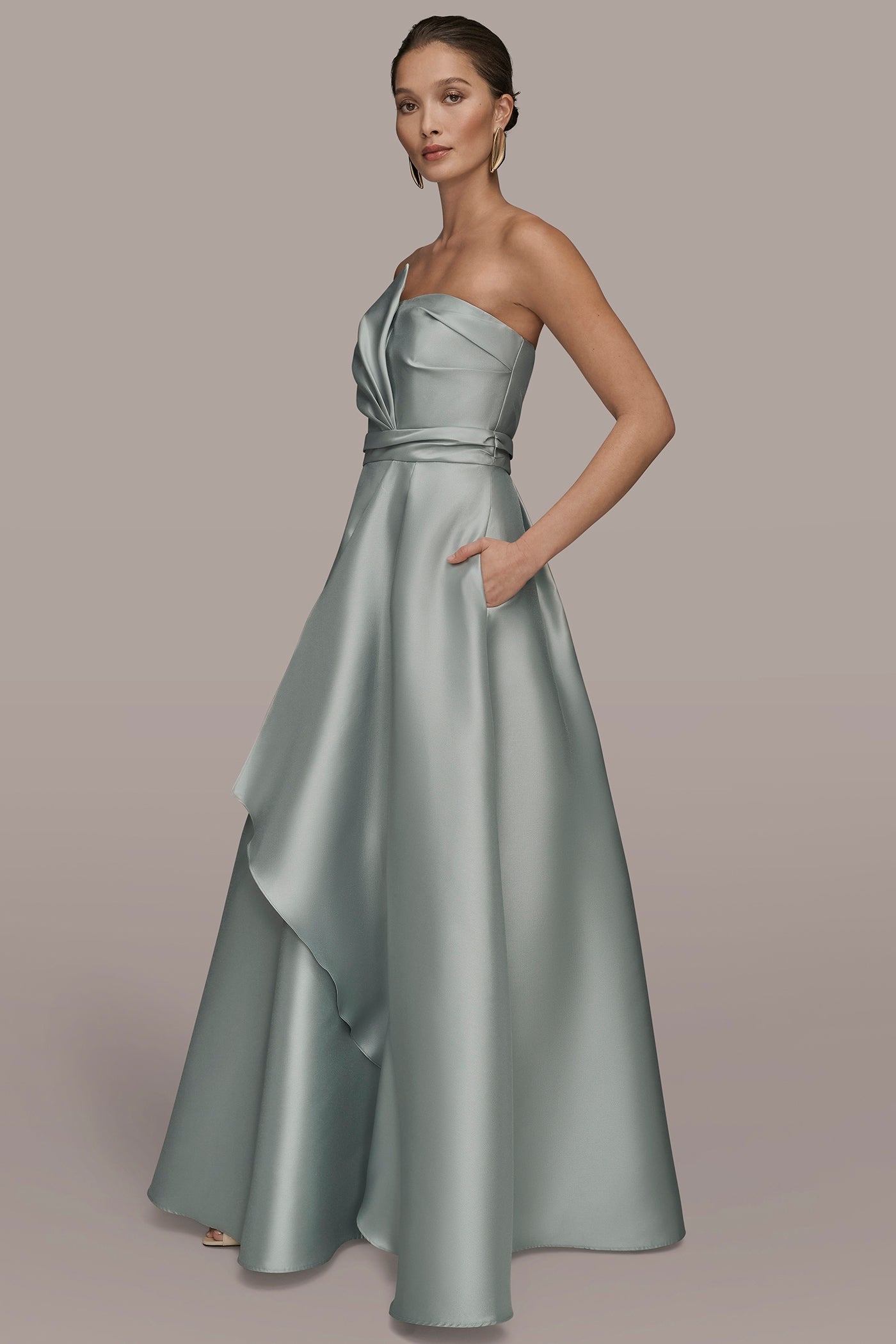 MISTY BLUE MIKADO SATIN STRAPLESS GOWN Donna Karan