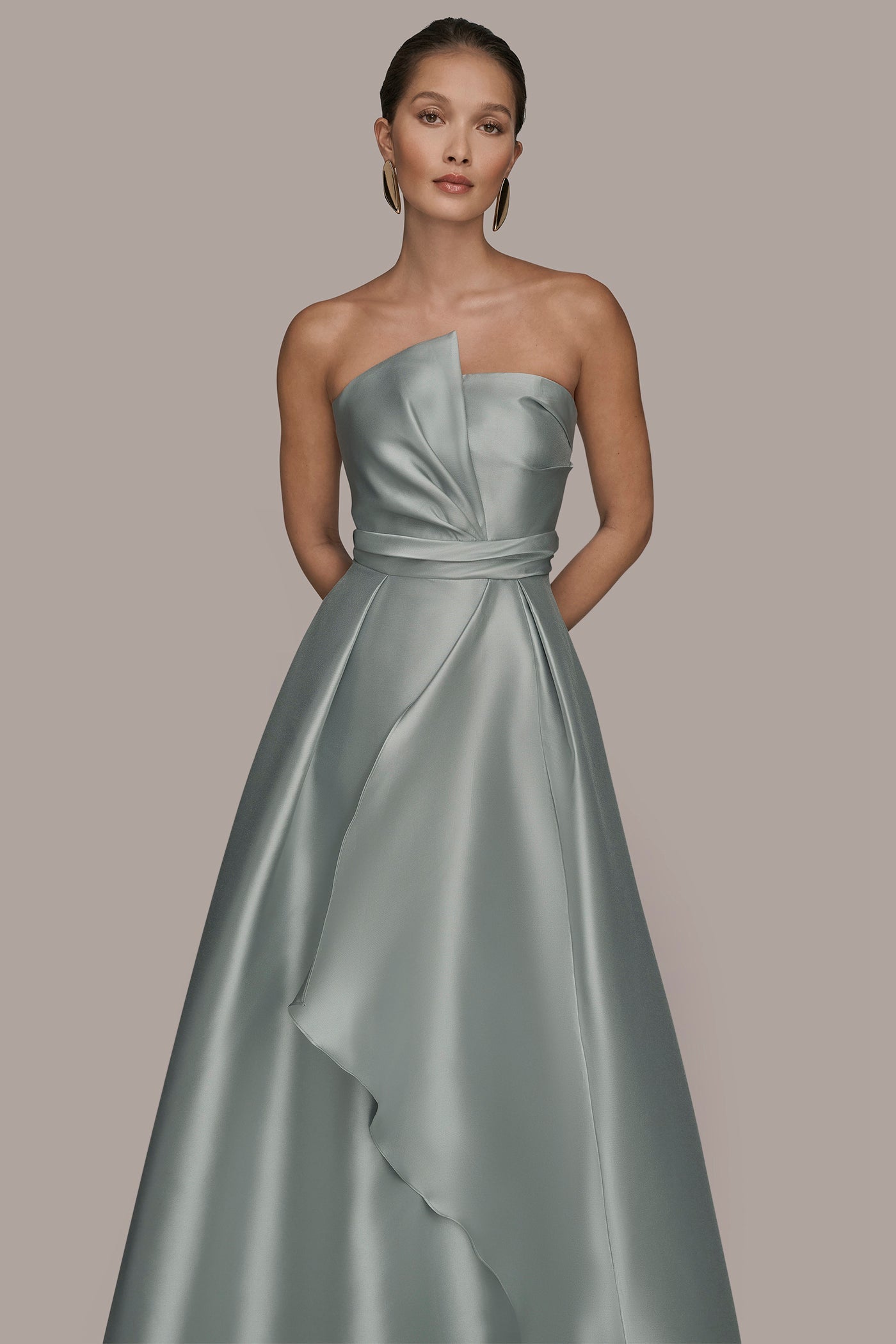 MISTY BLUE MIKADO SATIN STRAPLESS GOWN Donna Karan