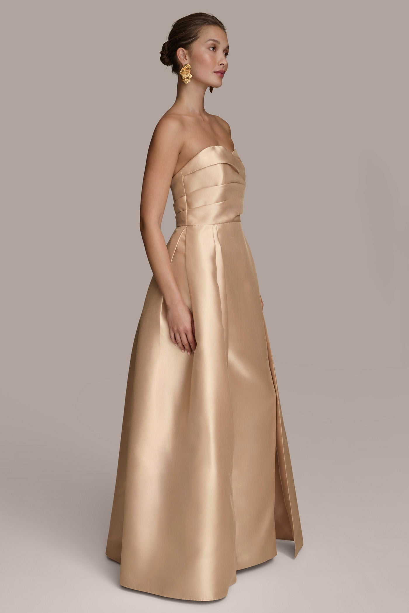 Gold MIKADO STRAPLESS SWEETHEART BALL GOWN Donna Karan