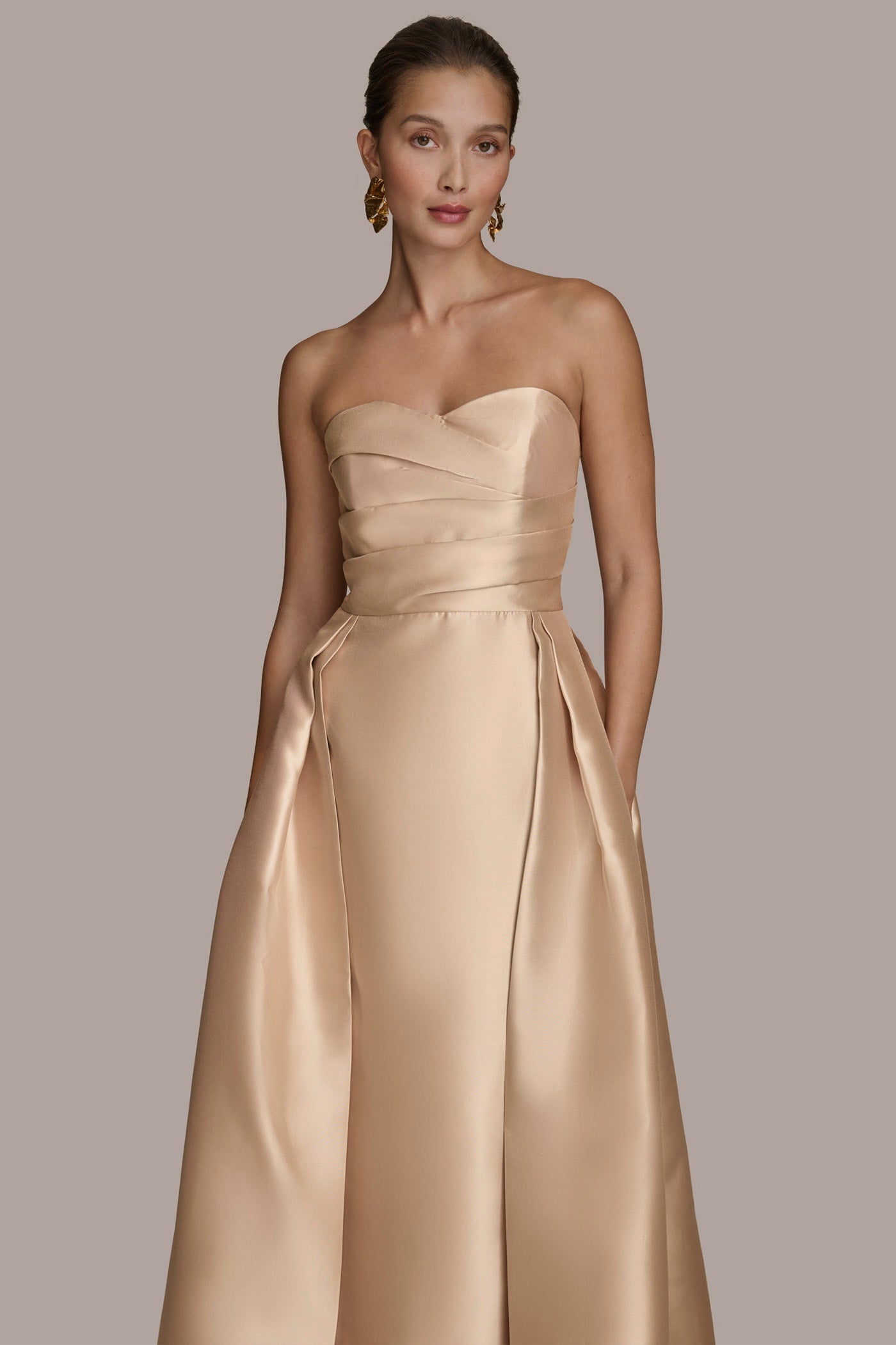 Gold MIKADO STRAPLESS SWEETHEART BALL GOWN Donna Karan